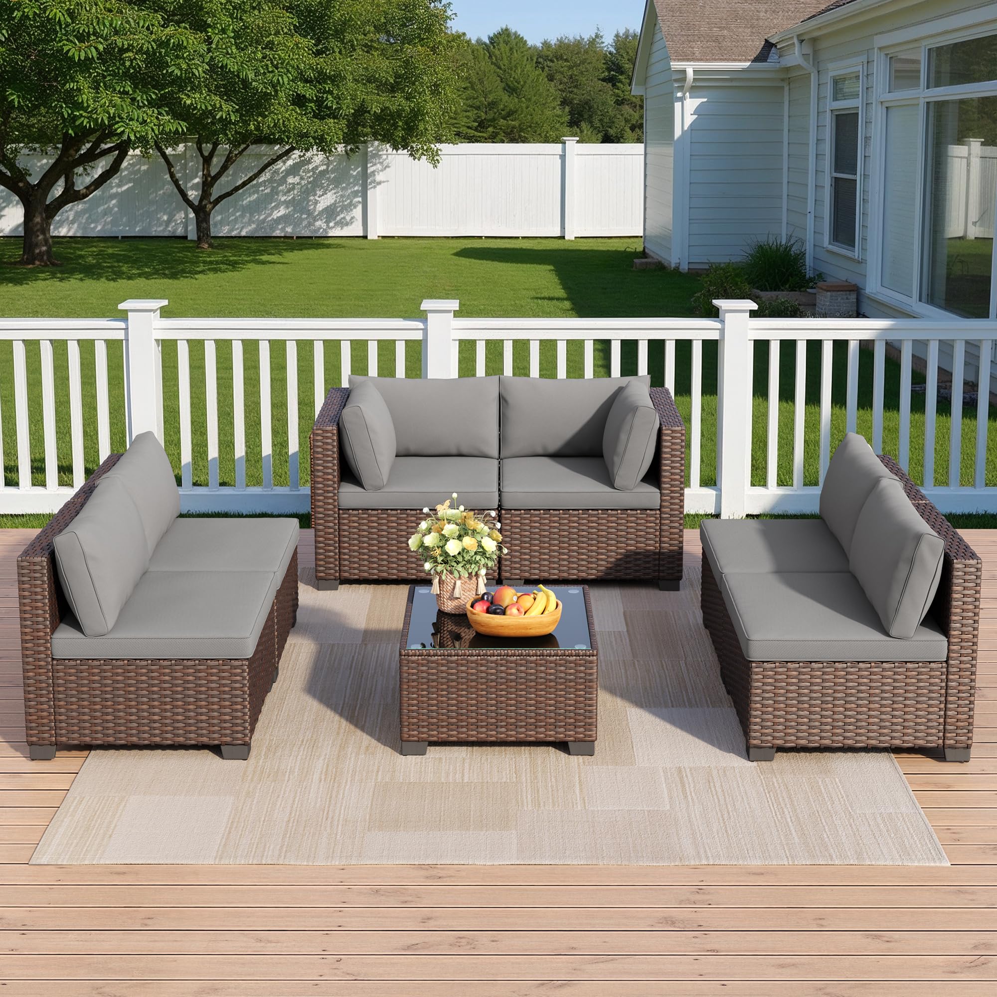 7-Piece Outdoor Patio Furniture Set with Glass Coffee Table