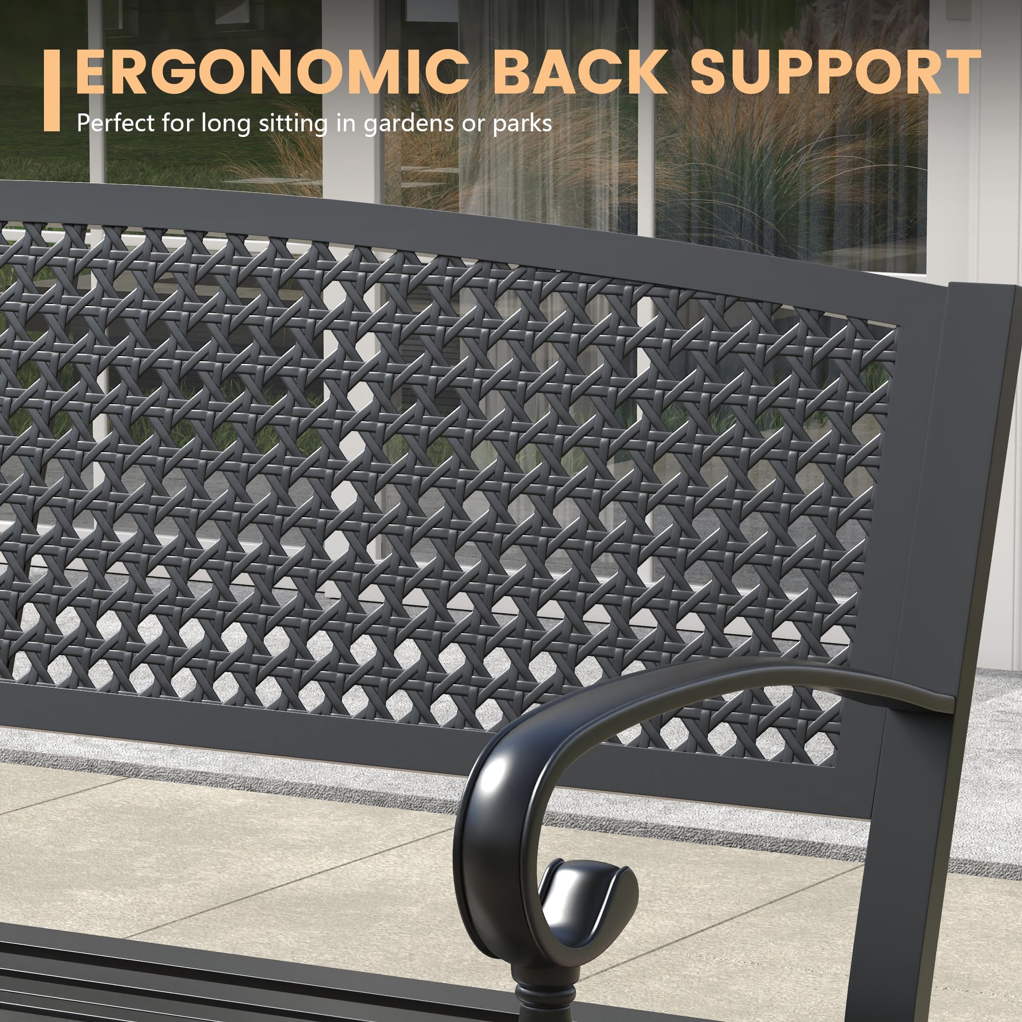 Outdoor Metal Garden Bench with Backrest