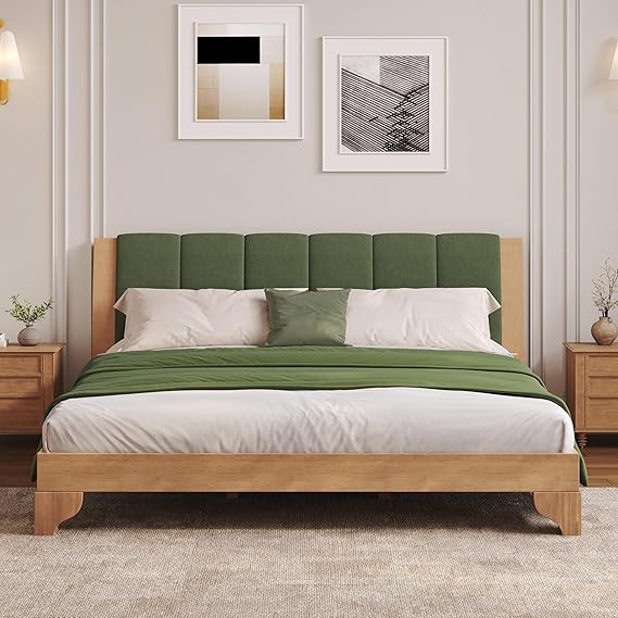 King Size Pine Wood Platform Bed Frame with Headboard