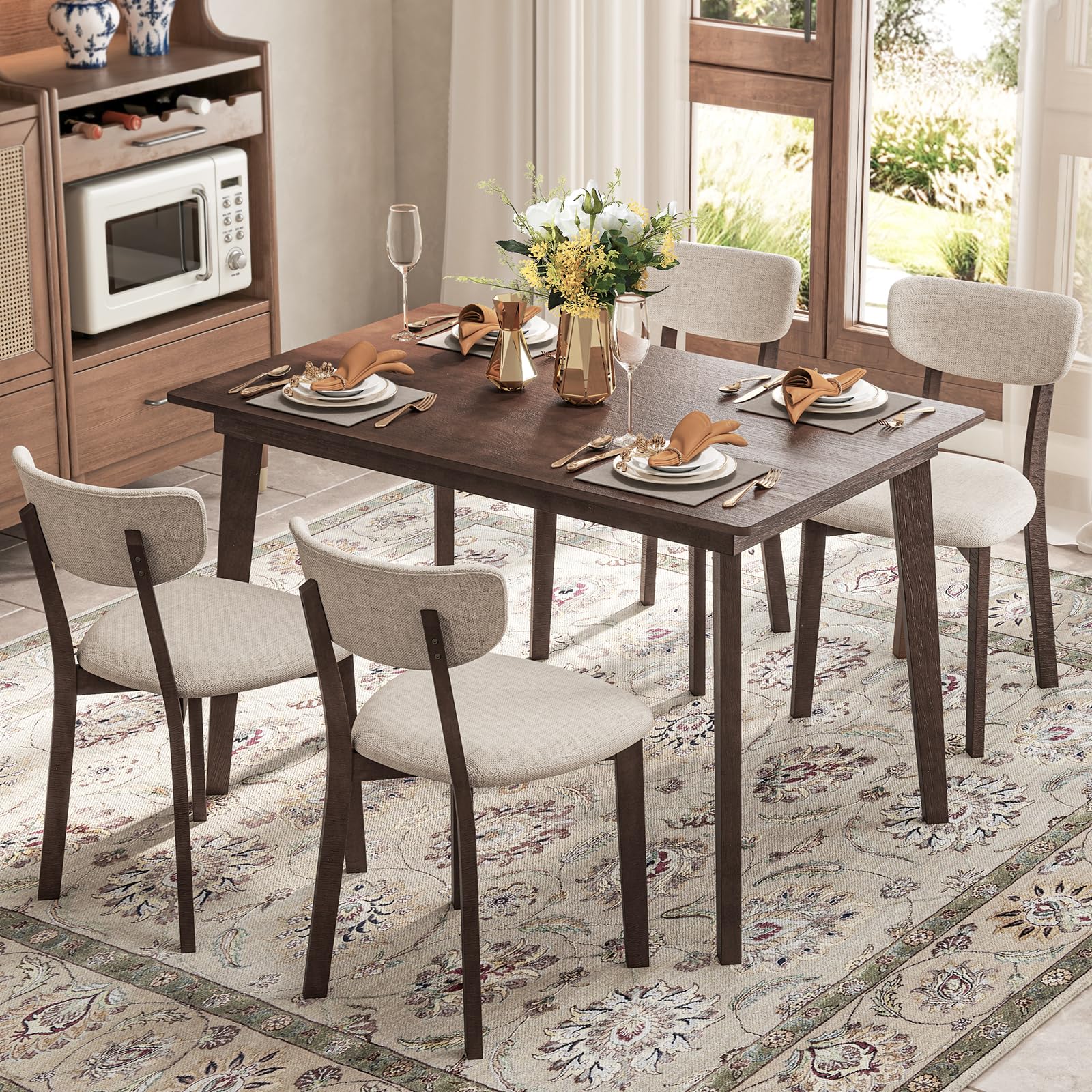 5-Piece Dining Table Set for 4 with Padded Chairs