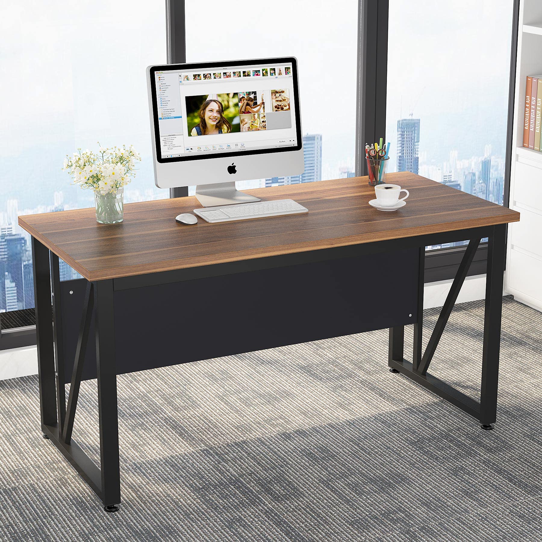 55" L-Shaped Executive Desk with File Cabinet