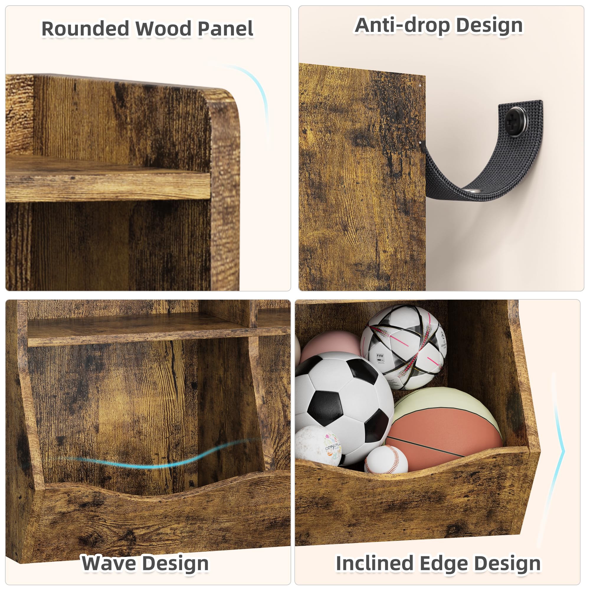 Rustic Brown Toy Storage Cabinet with Tilting Bins