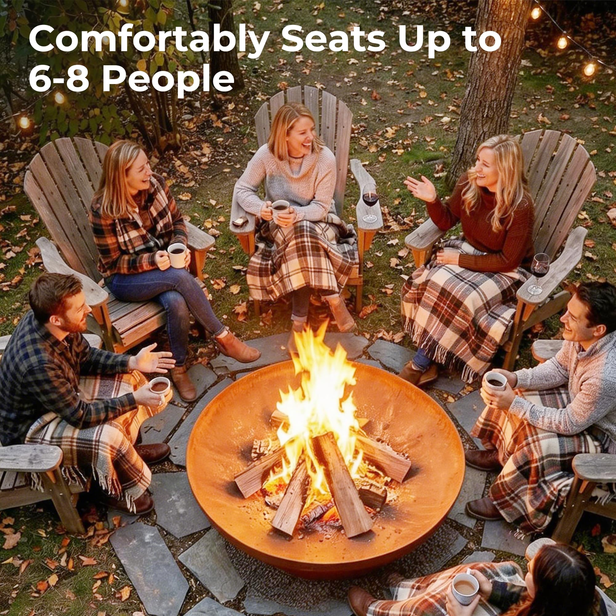 35.5 Inch Round Fire Pit for Outside Wood Burning