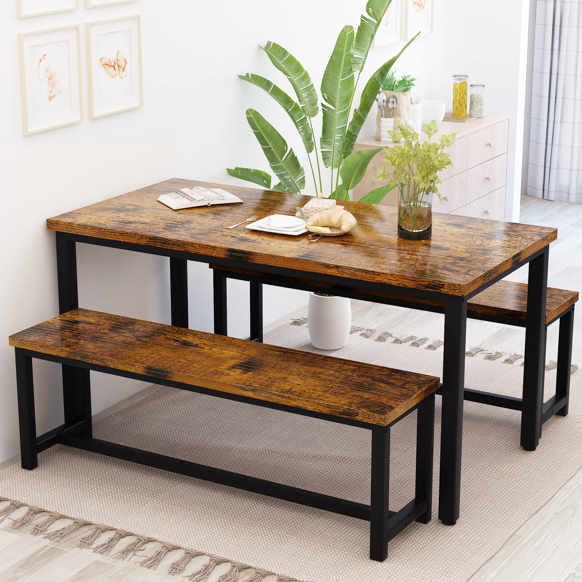 3-Piece Dining Table Set with Bench