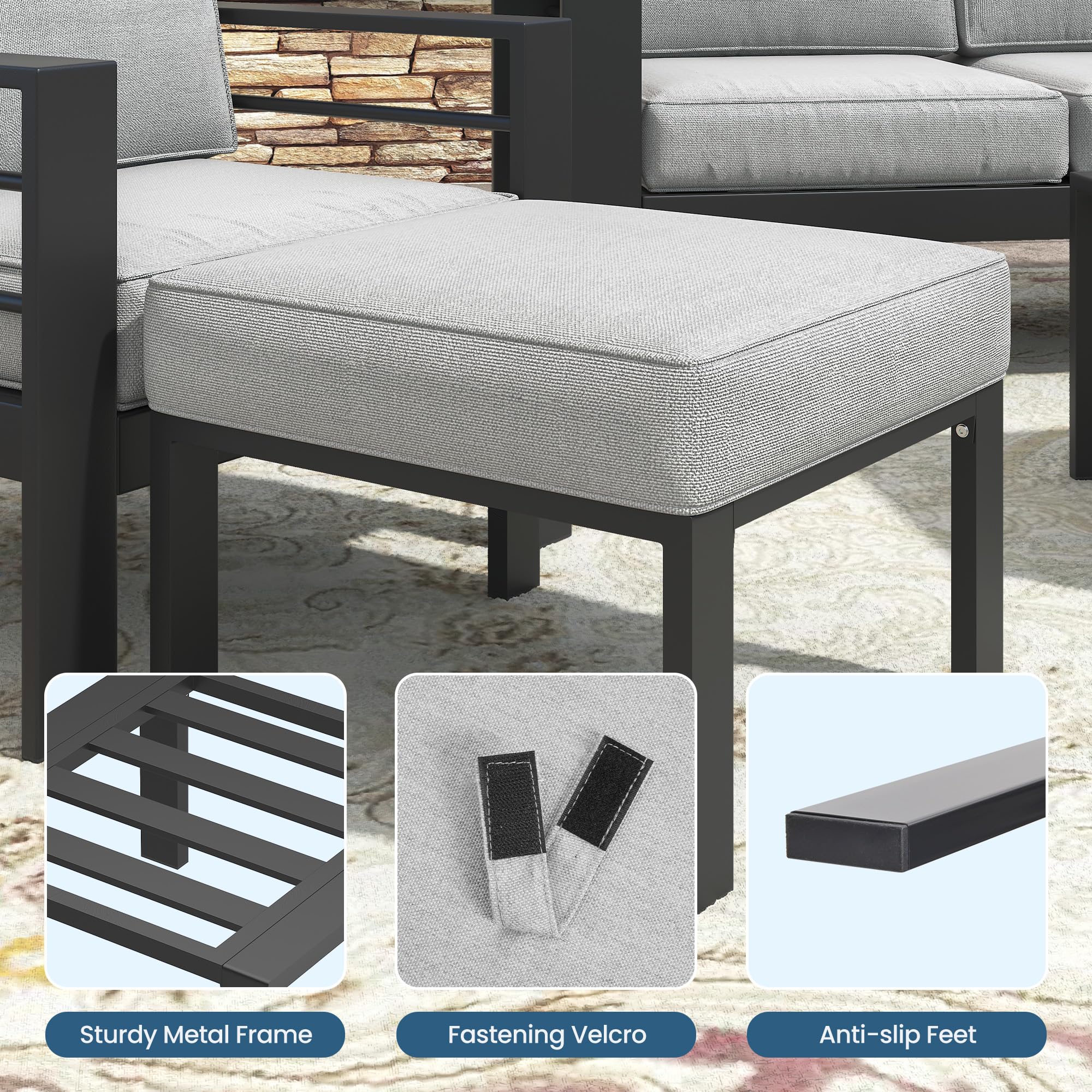 Metal Outdoor Ottoman Set of 2 with Cushions