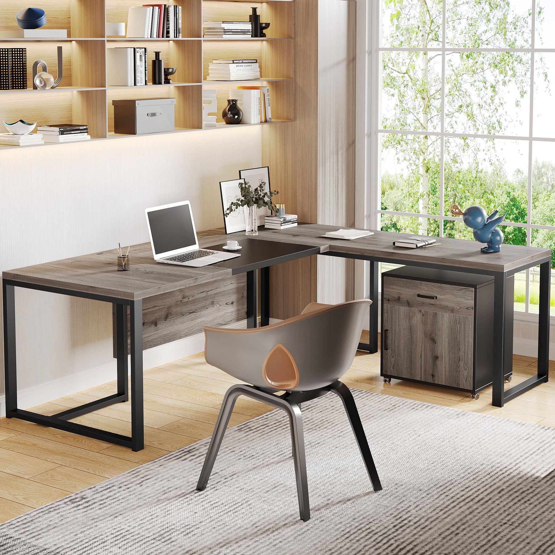 70.8" L-Shaped Executive Desk with Drawer Cabinet