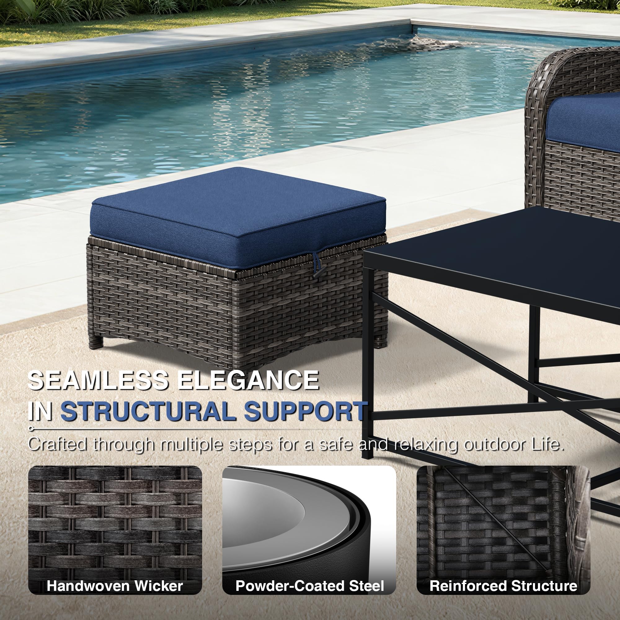 Outdoor Ottoman Set of 2 with Cushions
