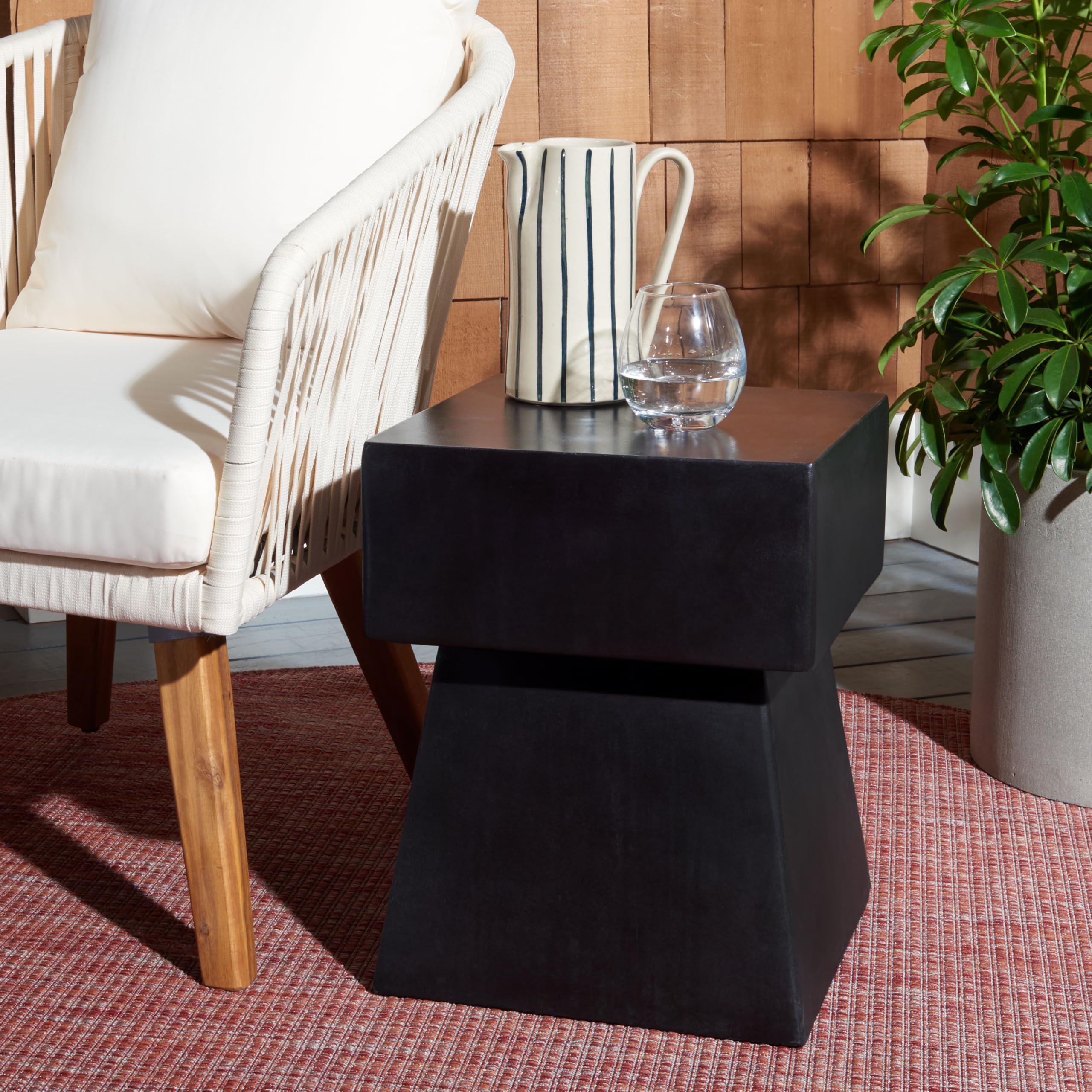 Modern Concrete Accent Table - Black Square End Table