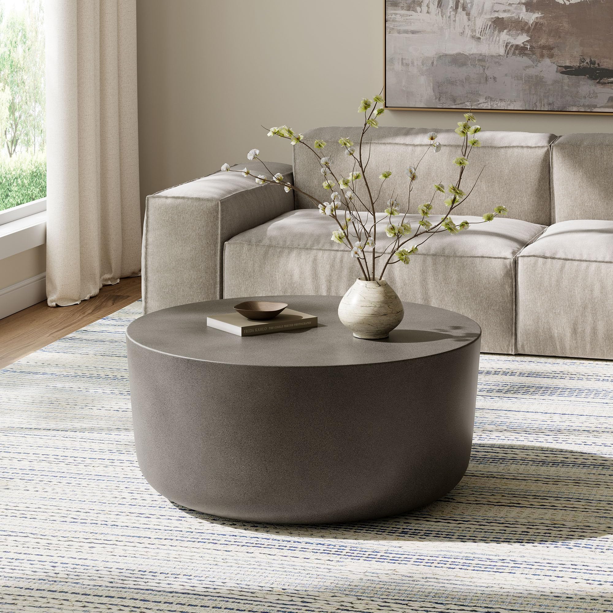 34 Inch Round Concrete Coffee Table