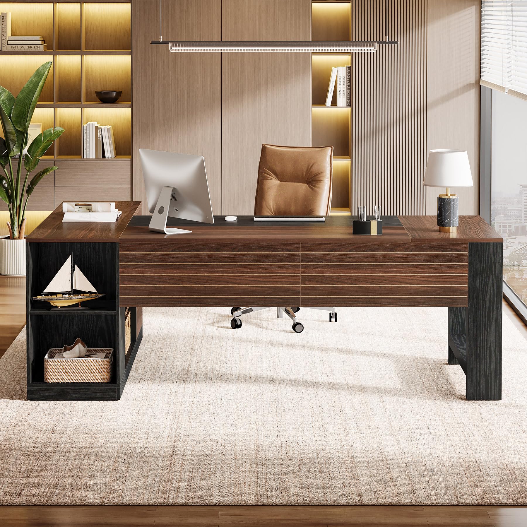 L-Shaped Executive Desk with Storage