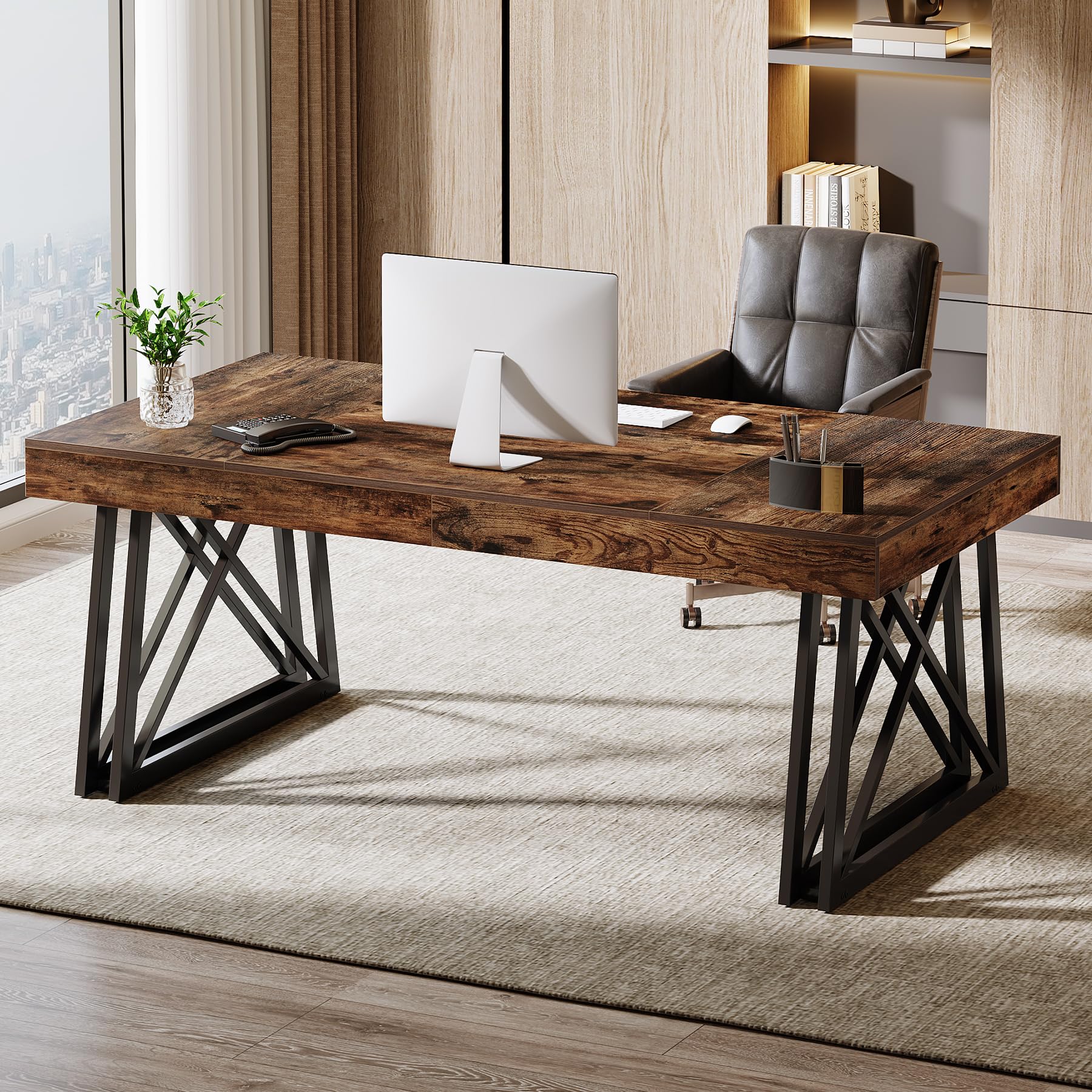 63-Inch Executive Desk with X-Shaped Legs