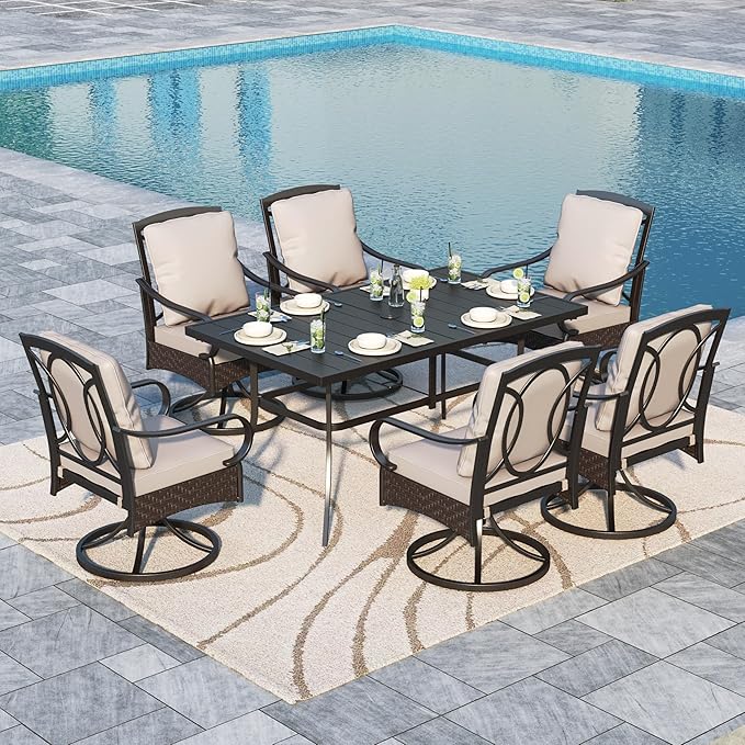 8-Piece Metal Outdoor Dining Set with Swivel Chairs