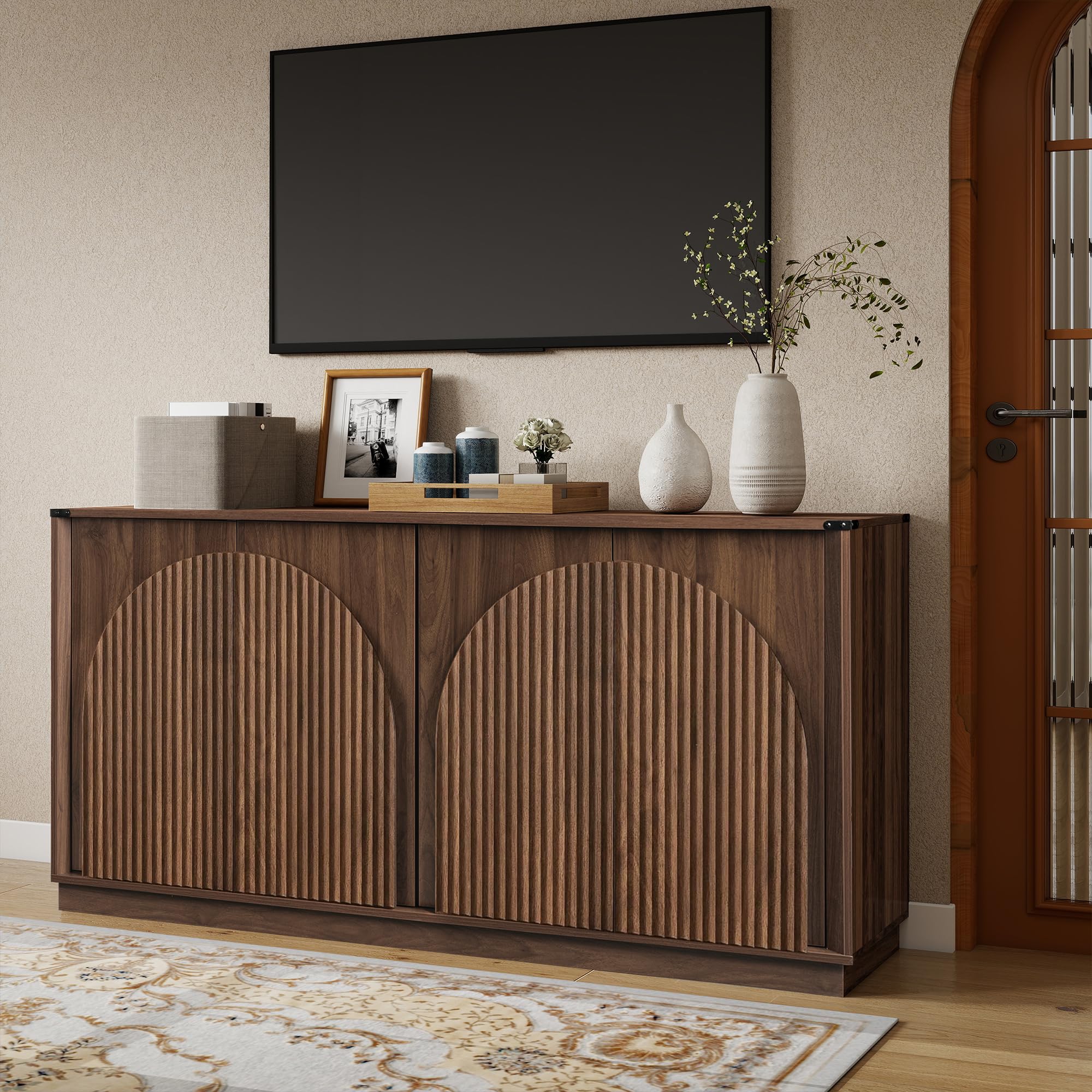 65" Fluted Sideboard Buffet Cabinet with Adjustable Shelves