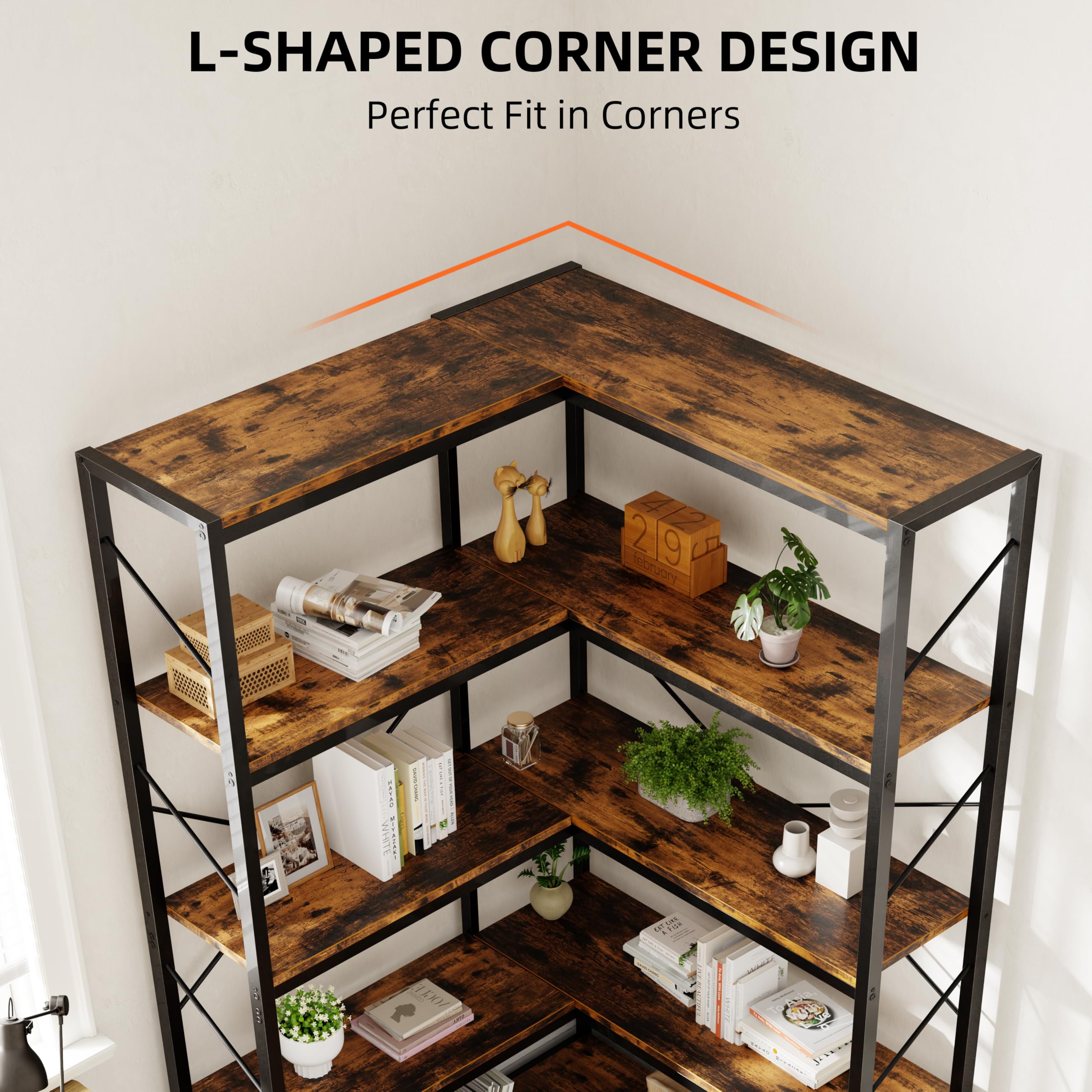5-Tier Corner Bookshelf L-Shaped Storage Rack