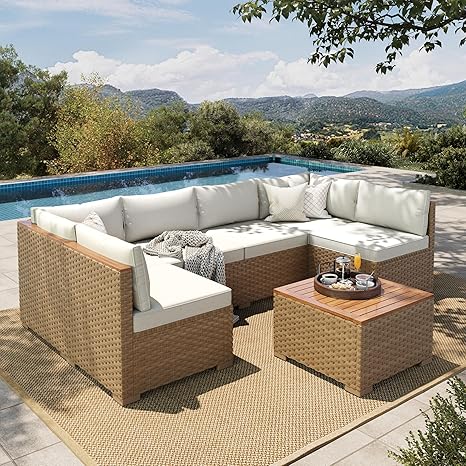 3-Piece Wicker Patio Sectional Set with Coffee Table