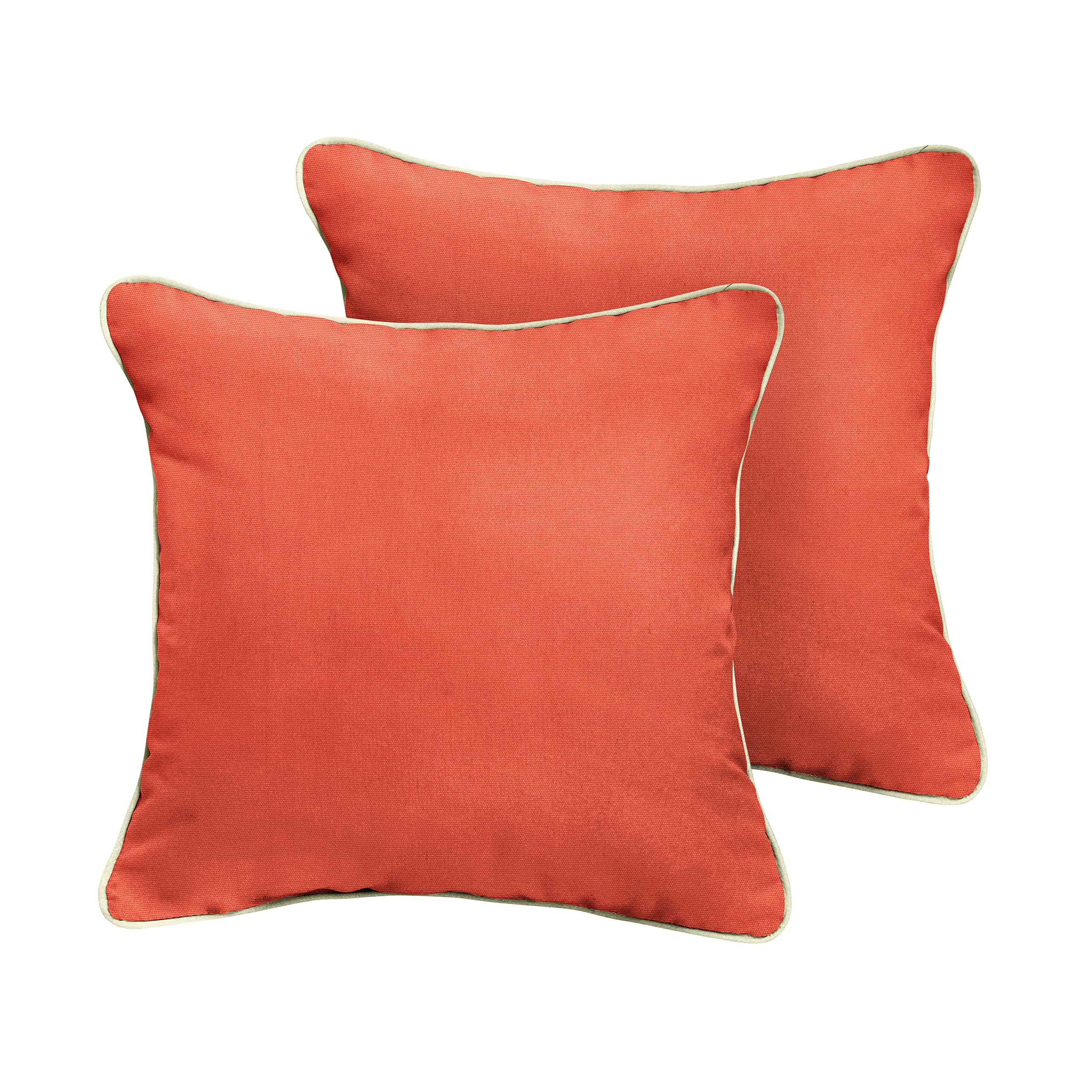 Square Outdoor Pillows Set of 2 - Canvas Melon Coral & Ivory