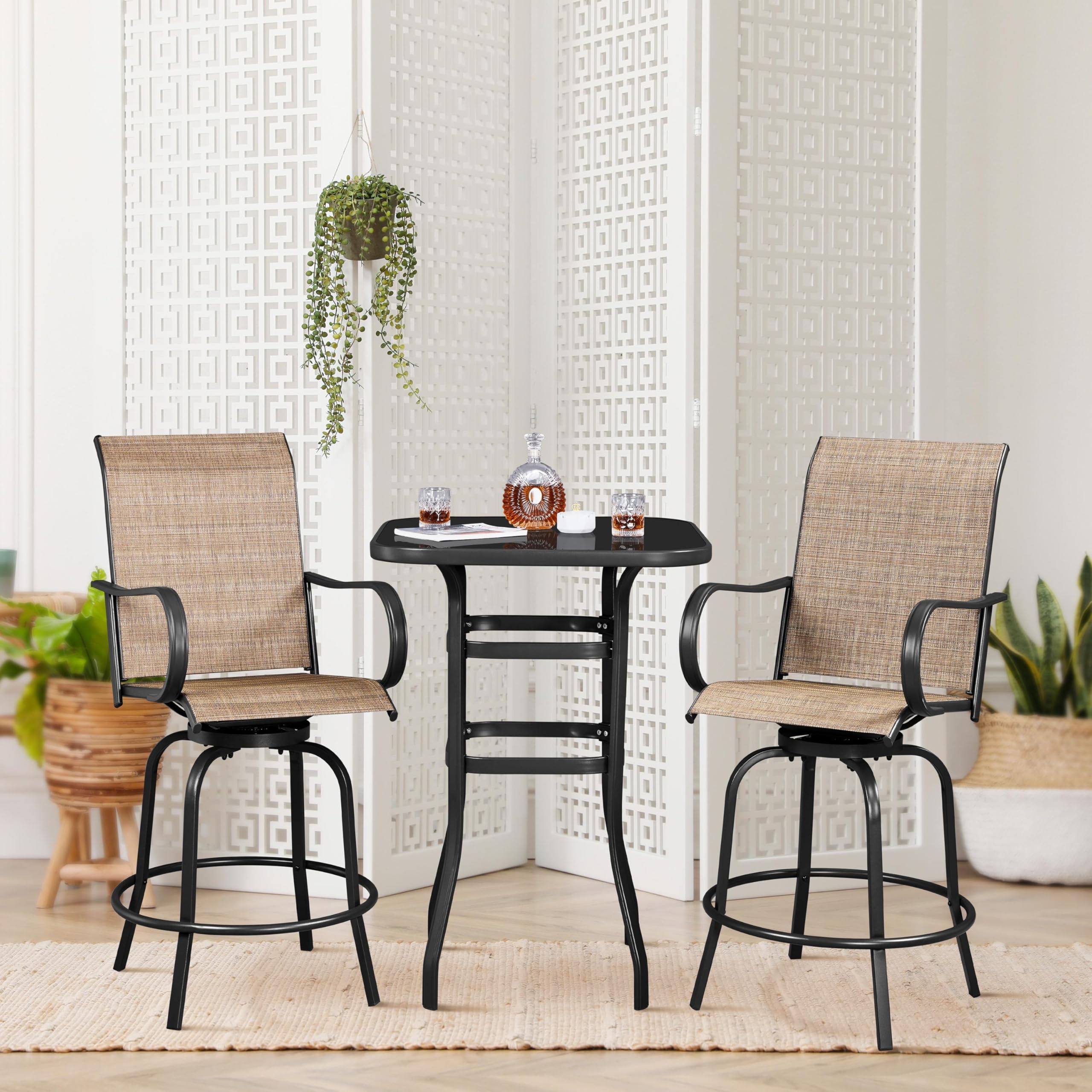 Patio Bar Table Tempered Glass Square Black