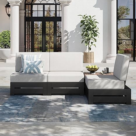 SUNSHINE VALLEY Upgraded 6-Piece Metal Patio Furniture Set with 5.9" Thick Cushion, Outdoor Sectional Furniture Conversation Set with Coffee Table & Side Table, Patio Modular L Shape Sofa for Backyard