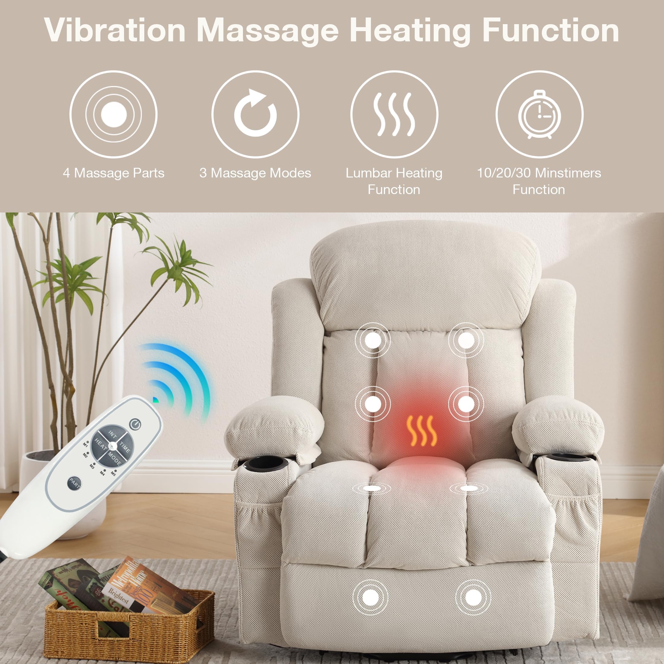 Electric Power Lift Recliner Chair with Massage and Heat