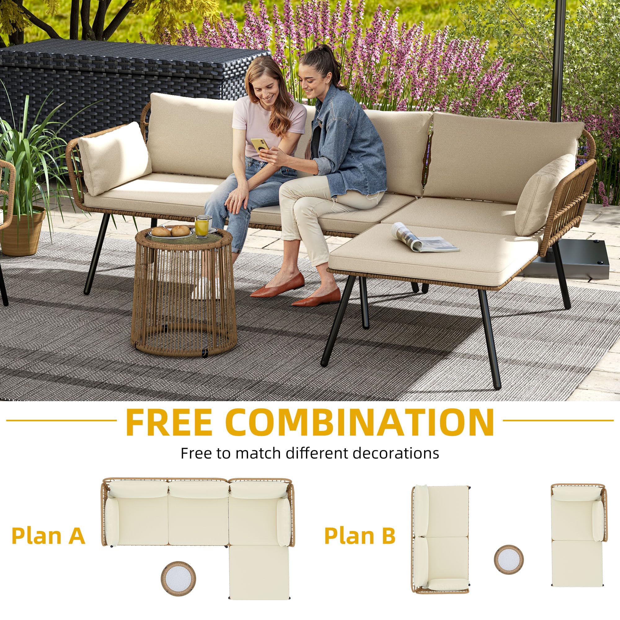 3-Piece Outdoor Wicker Conversation Set with Coffee Table