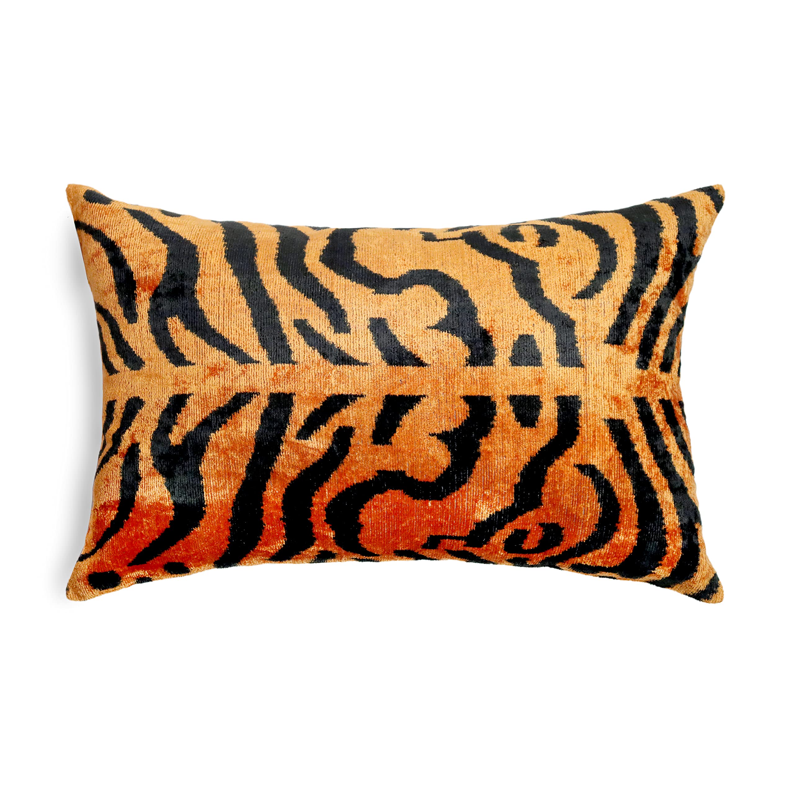 Handmade Velvet Throw Pillow 16x24 Tiger Print with Down Feather Insert