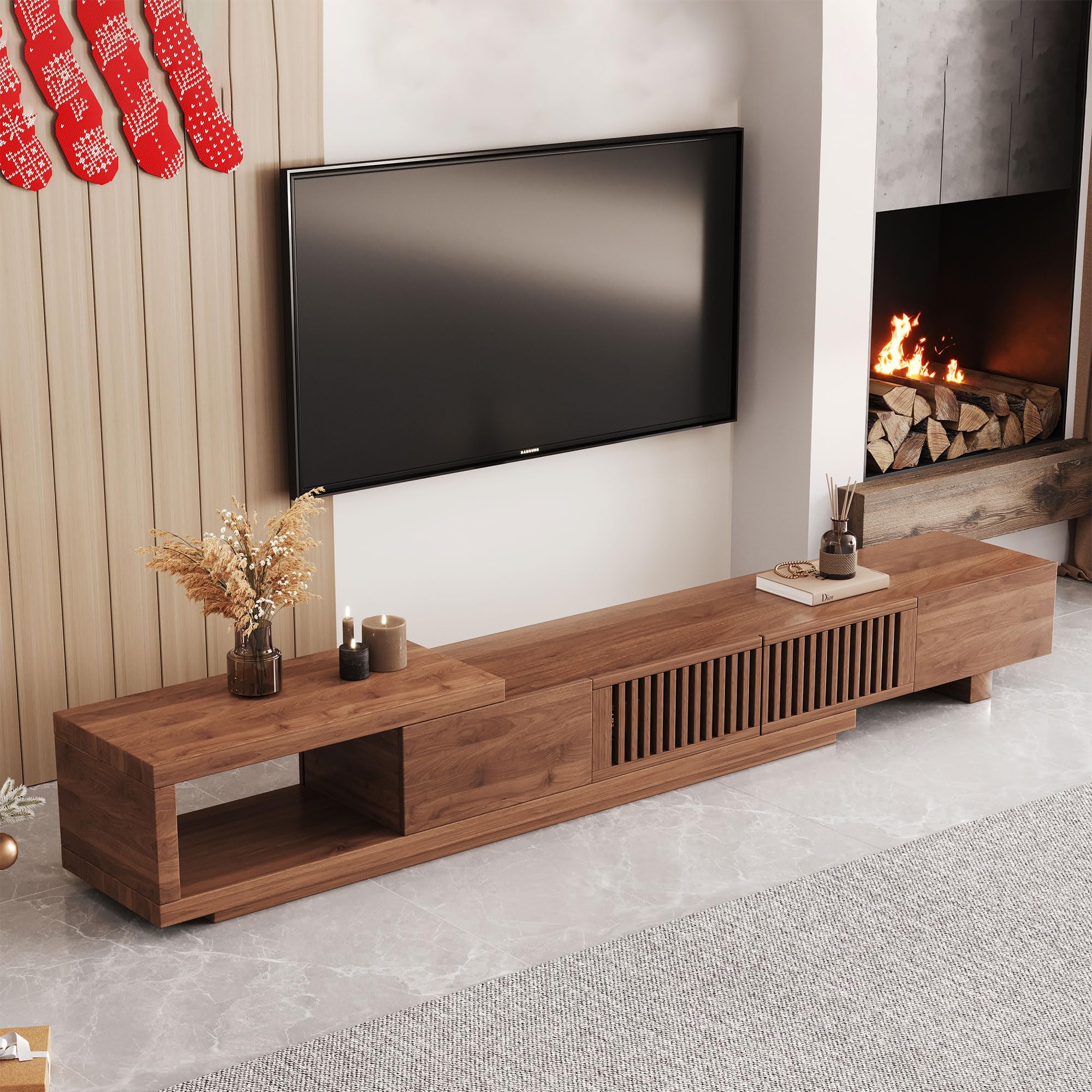 Extendable Mid-Century Modern TV Stand for 75+ Inch TVs