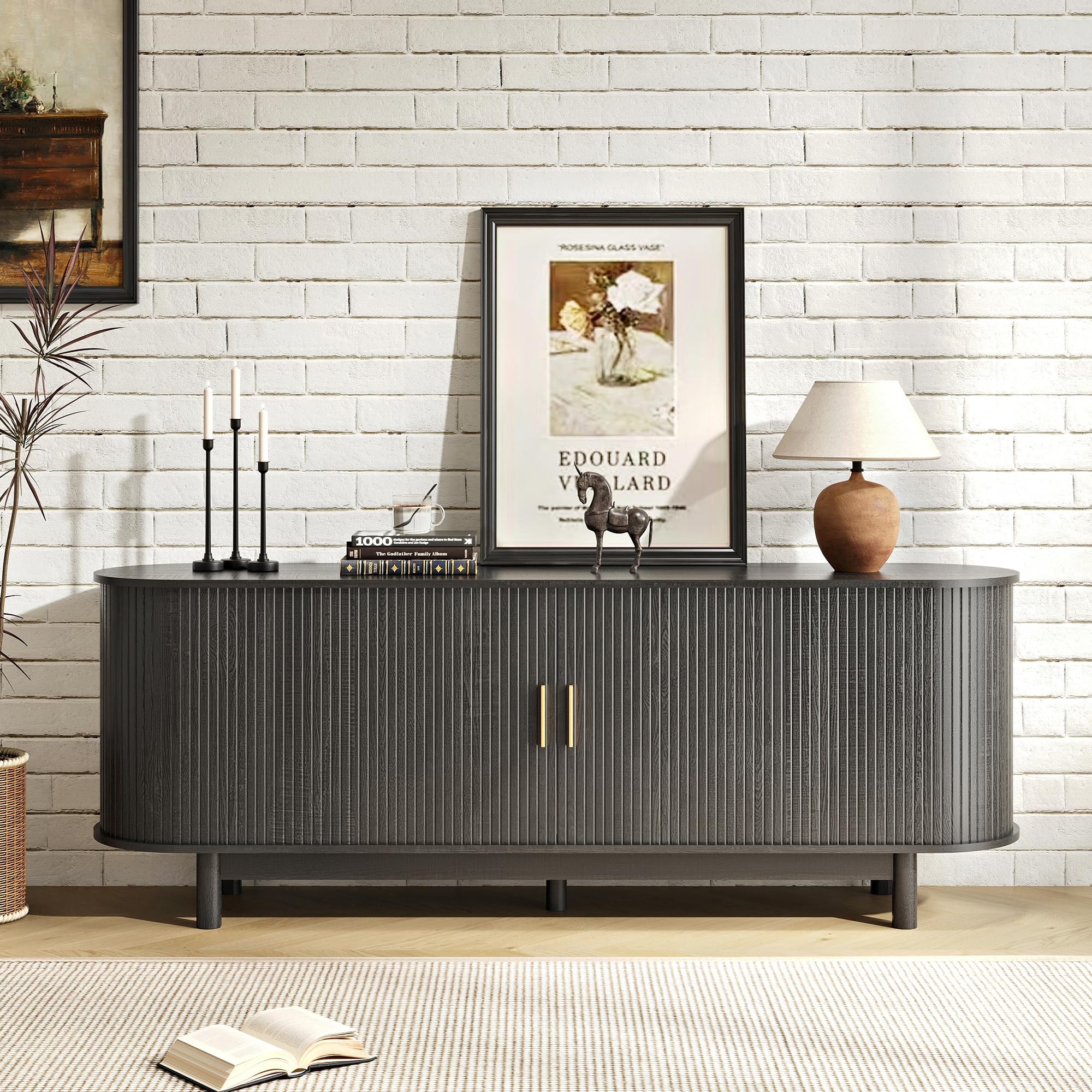 70 Inch Curved Fireplace TV Stand with Storage