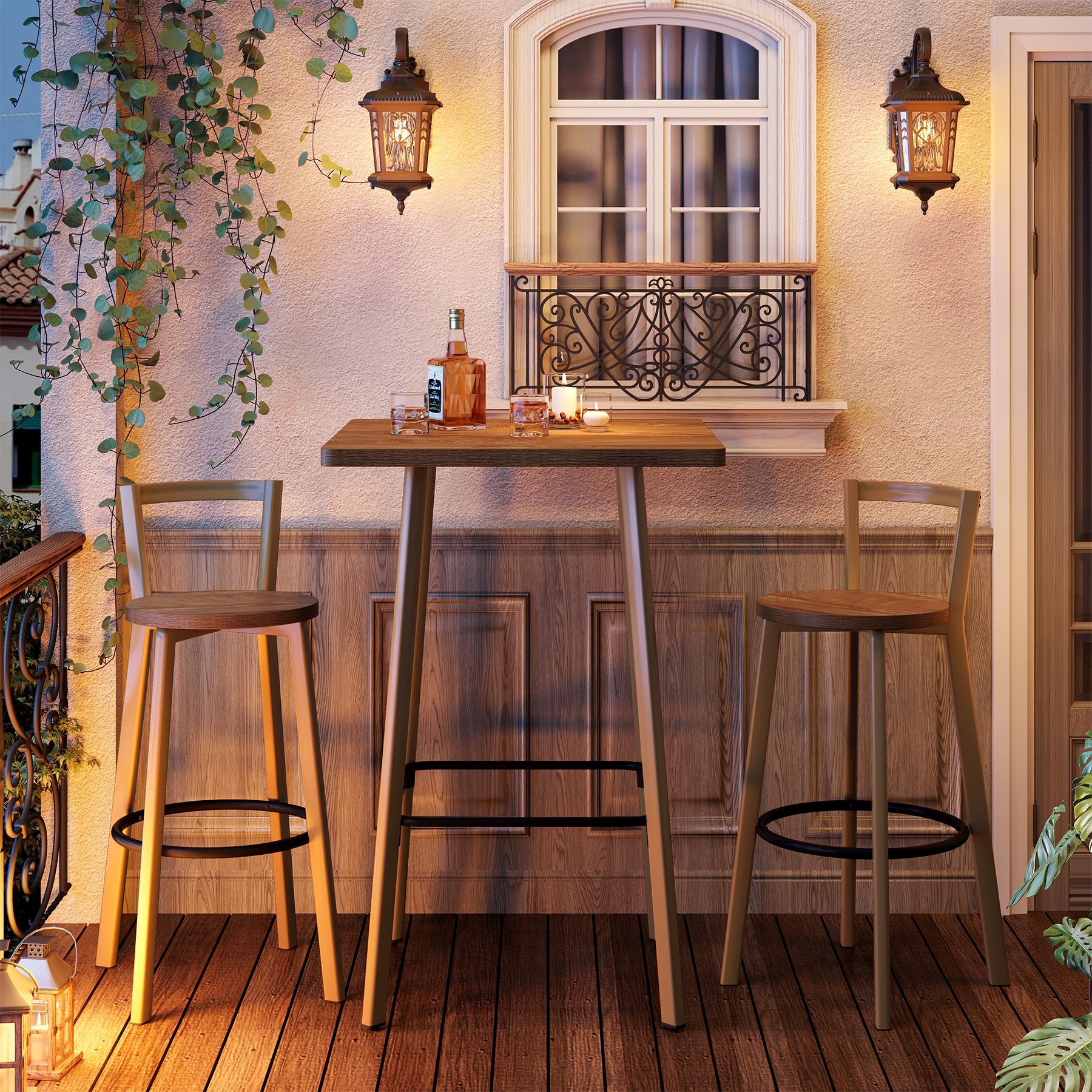 39.4" Square Bistro Pub Table Set with 2 Chairs