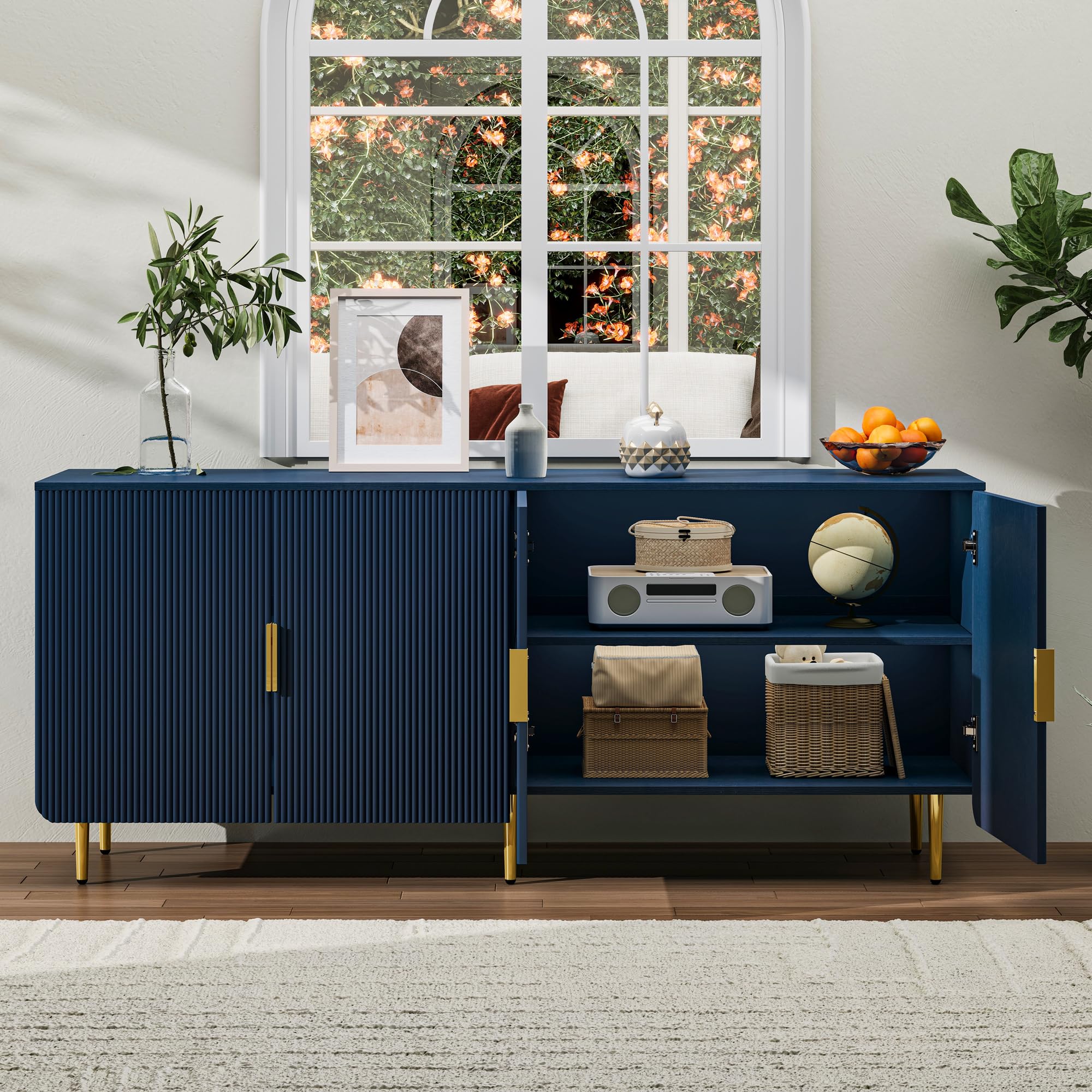 Fluted Sideboard Buffet Cabinet with Storage