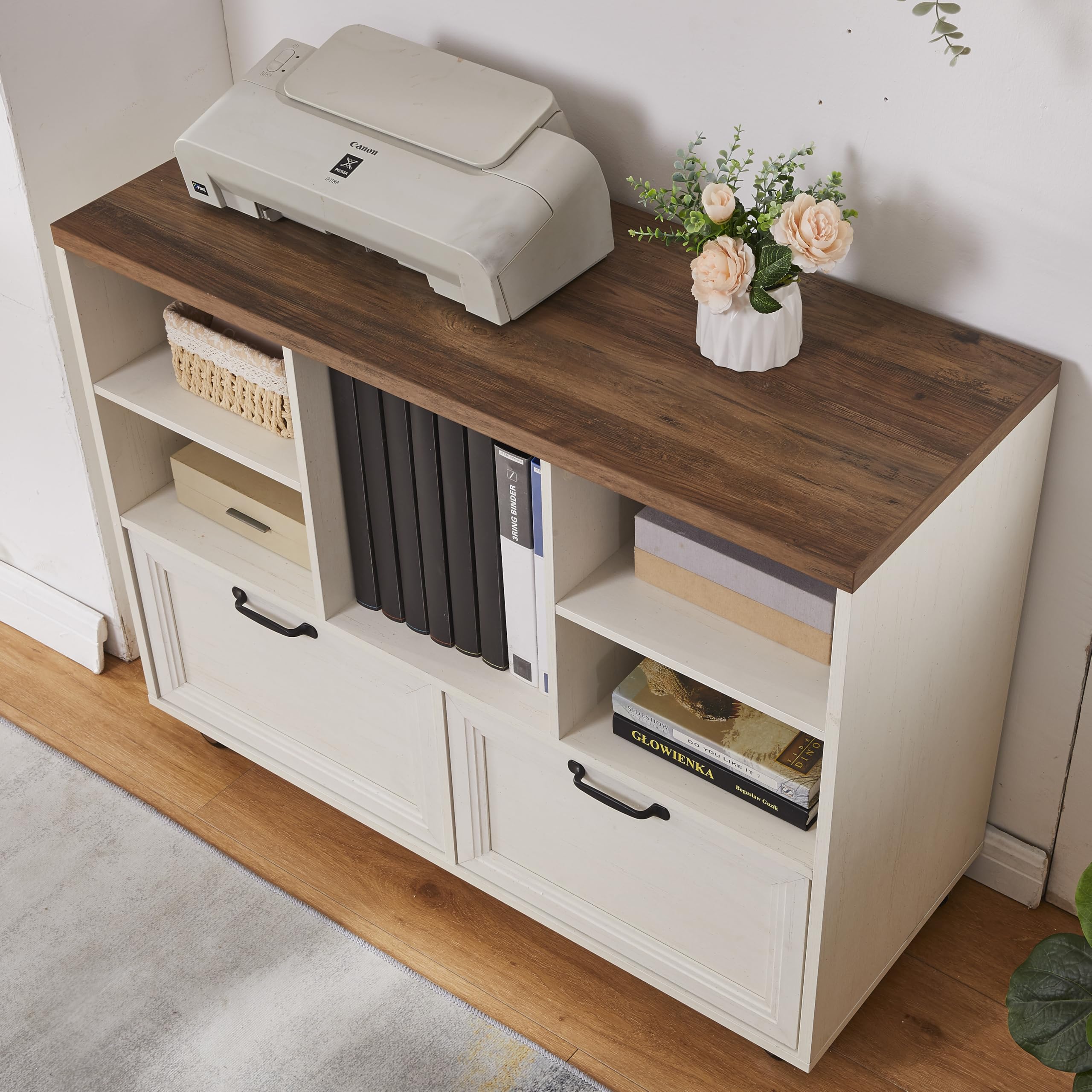Farmhouse Wood File Cabinet with Wheels