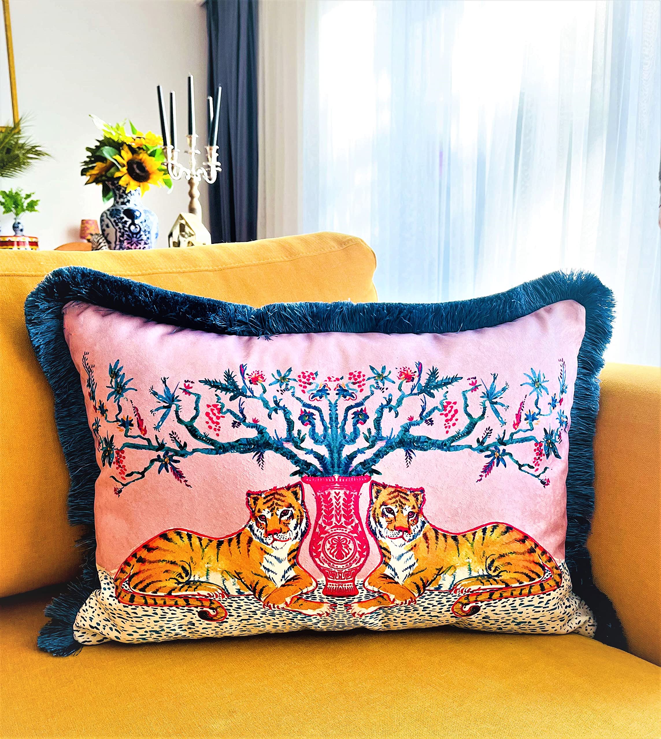 Tiger Pattern Velvet Throw Pillow Cover with Tassel