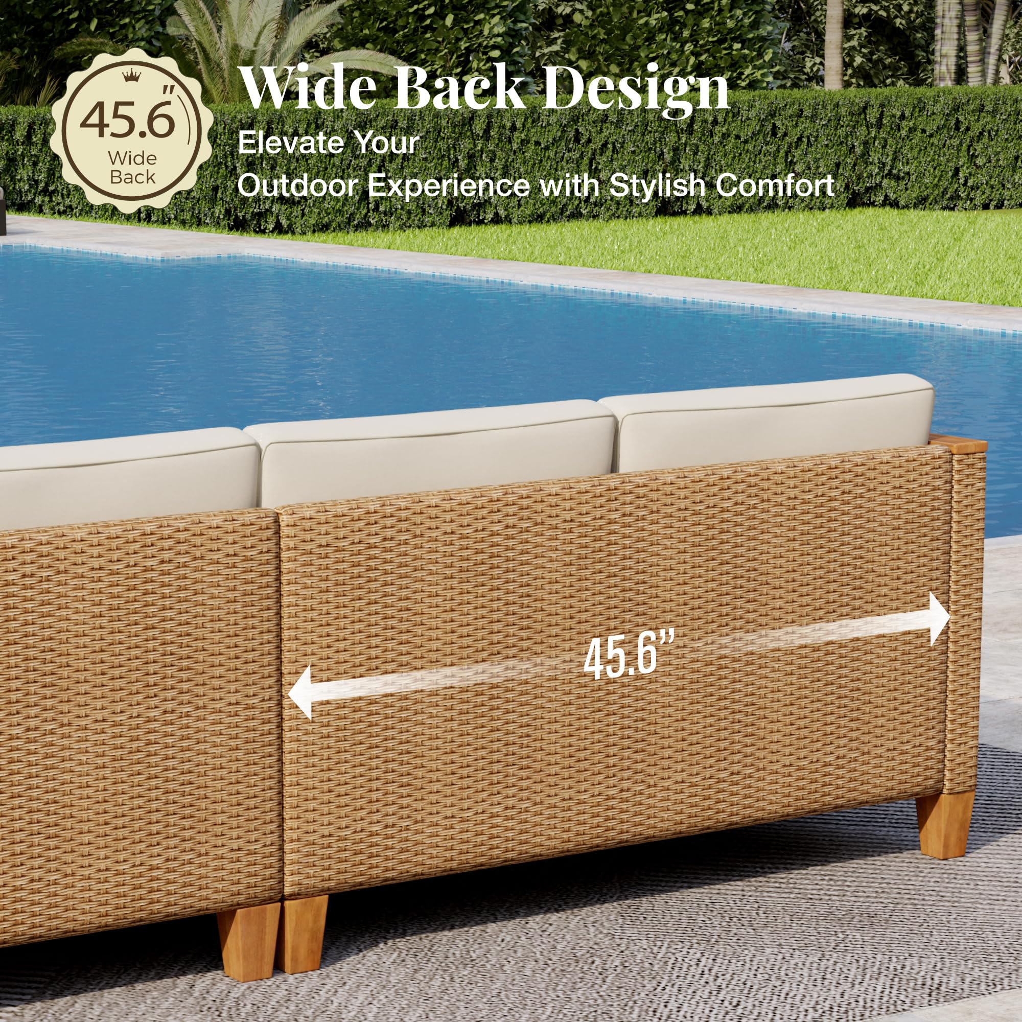 3 Piece Wicker Patio Furniture Set with L-Shaped Sofa