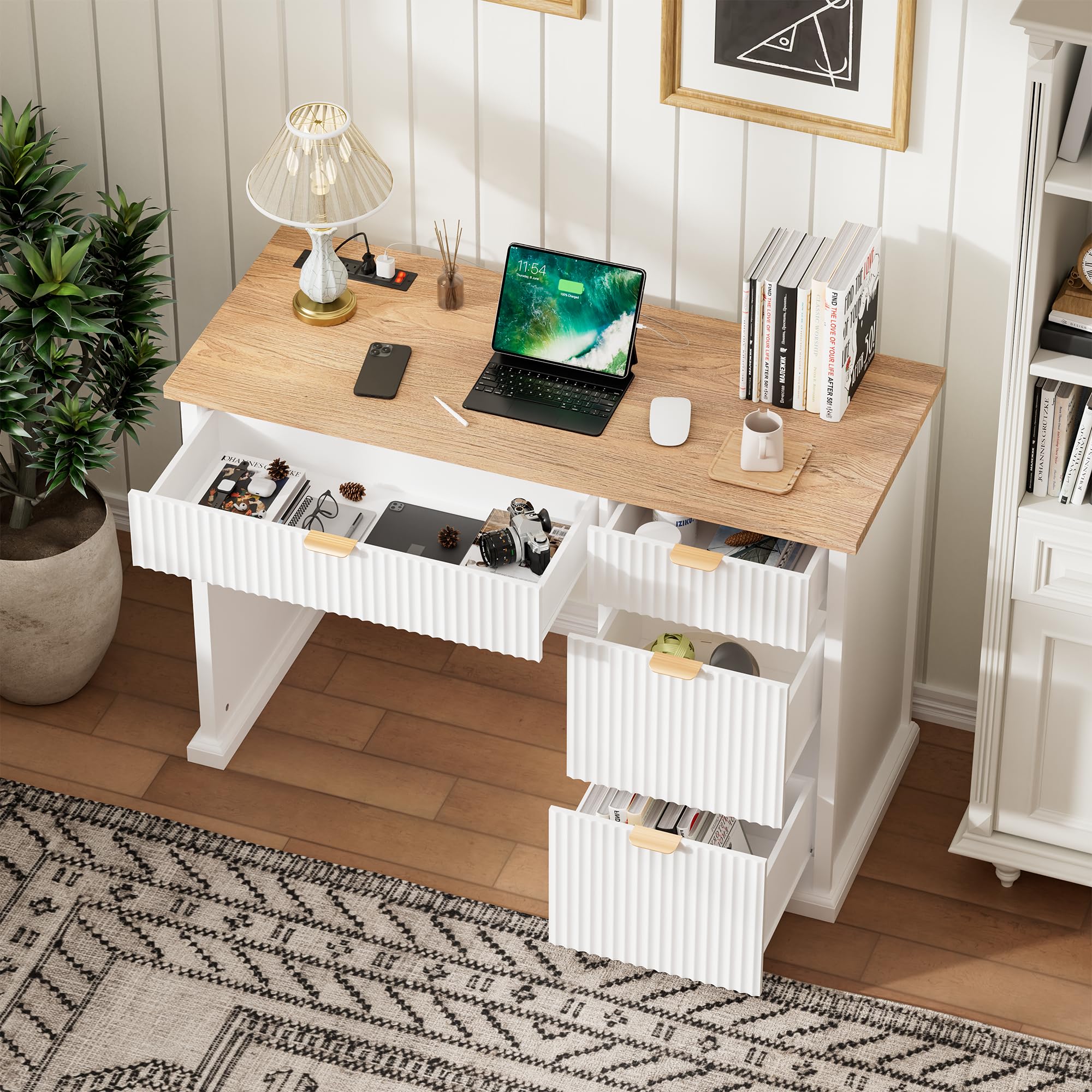 Farmhouse Executive Desk with Charging Station