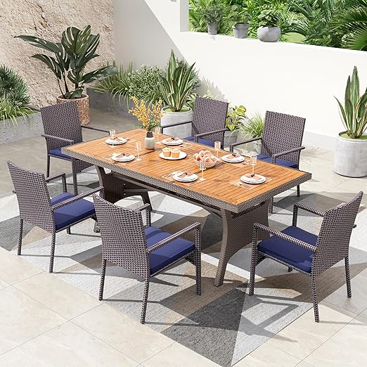 Outdoor Dining Set for 8 with Rattan Table and Wicker Chairs