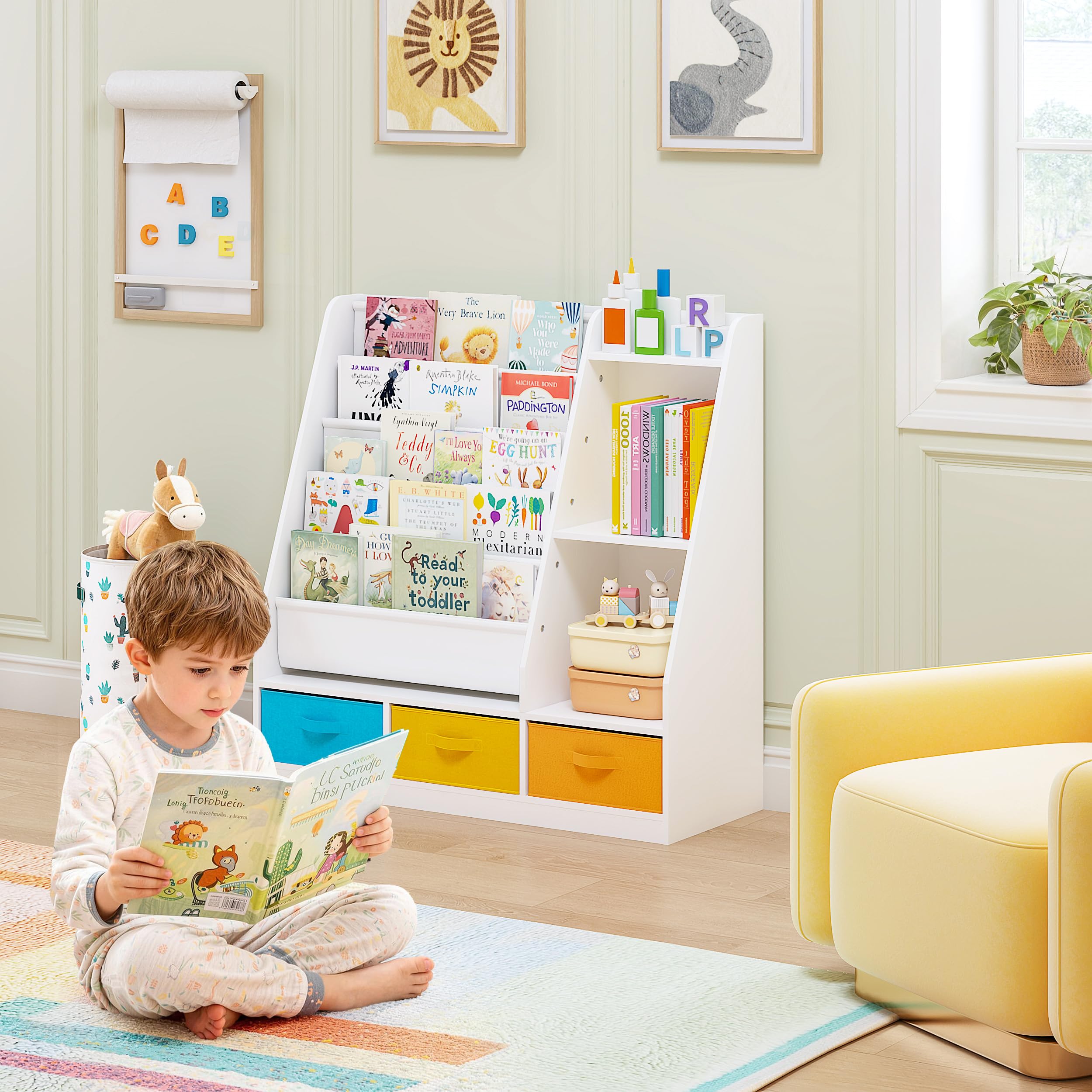 Kids Bookshelf with Storage Bins