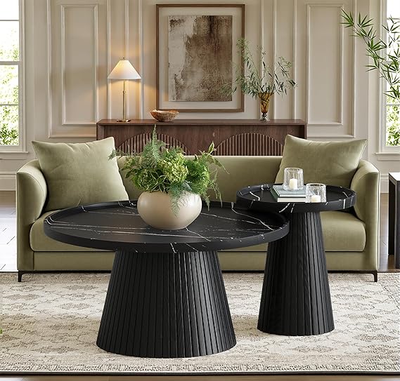 Nesting Coffee Table Set of 2 Mid Century Modern Round Tea Table