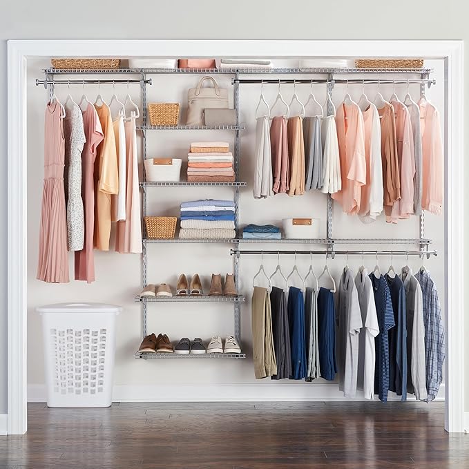 Deluxe Custom Closet Kit 4-8Ft Adjustable Metal Wire Shelving White