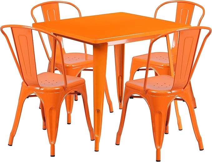 31.5" Square Metal Indoor-Outdoor Dining Table Set with 4 Chairs