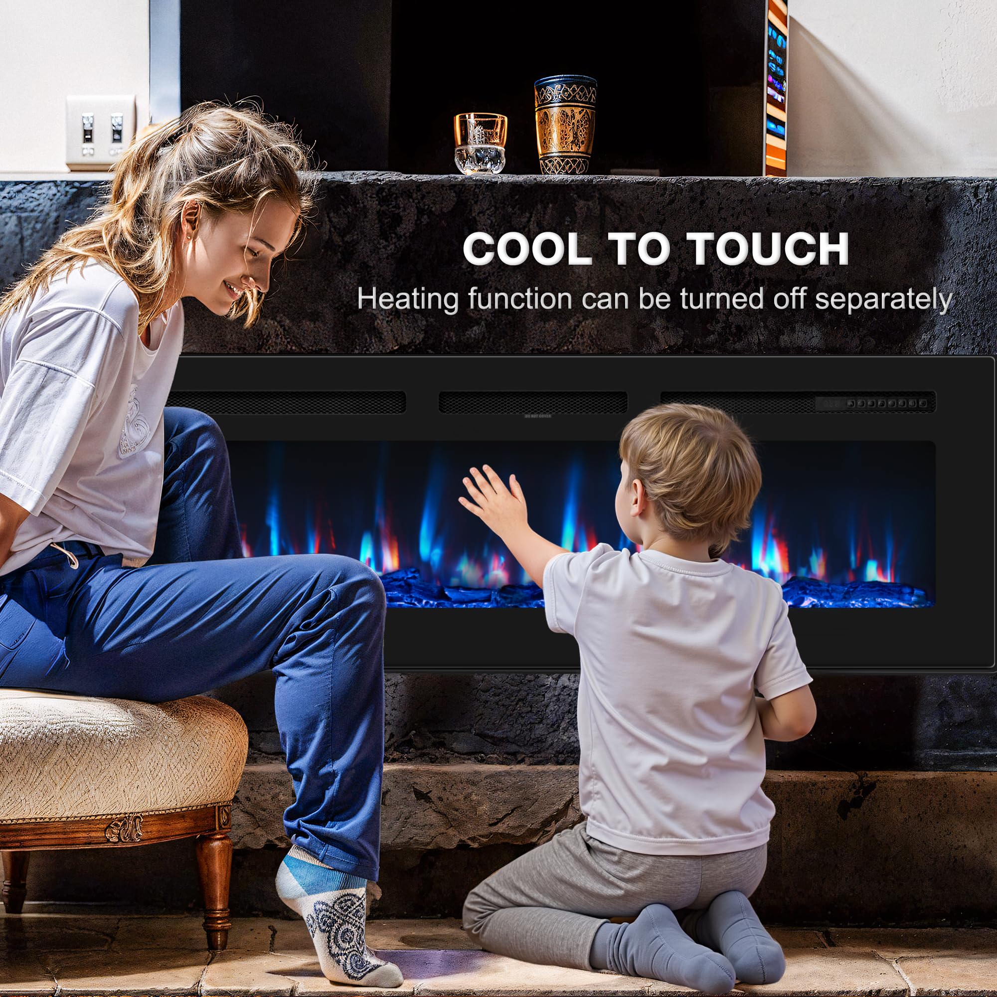 50 Inch Wall Mounted Electric Fireplace with Remote Control