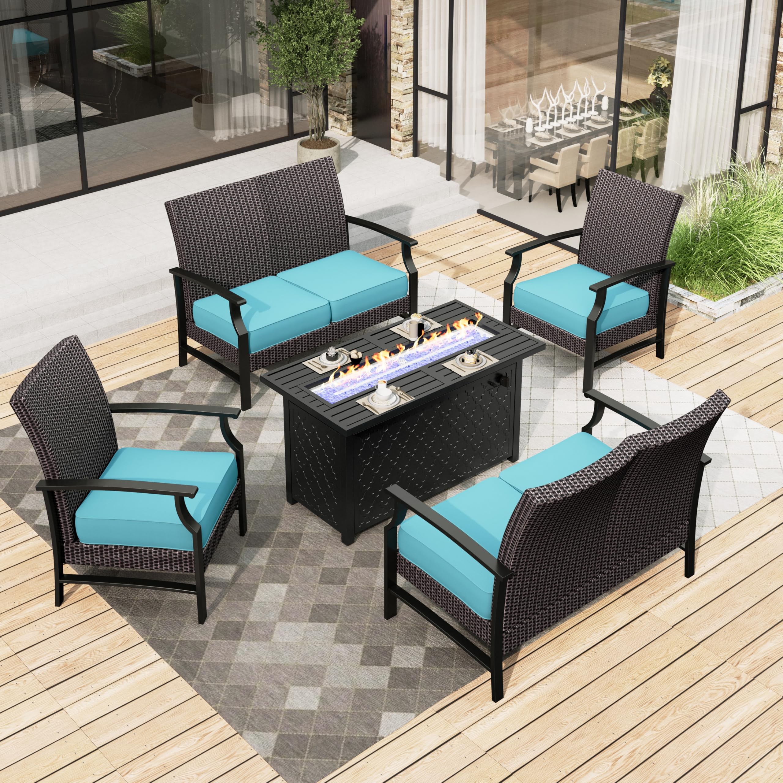 5 Piece Fire Pit Patio Conversation Set
