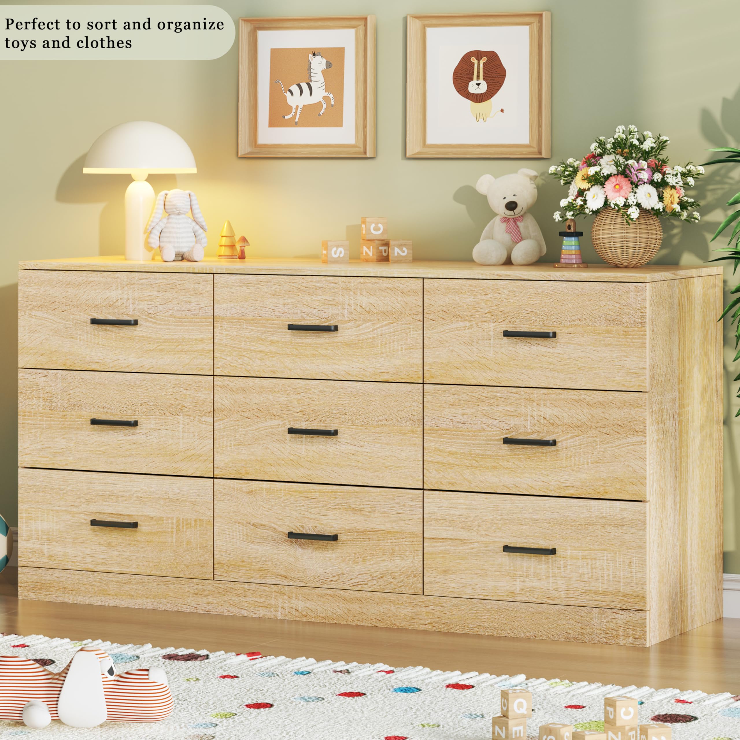 9 Drawer Dresser - 60 Inch Mid Century Modern TV Stand