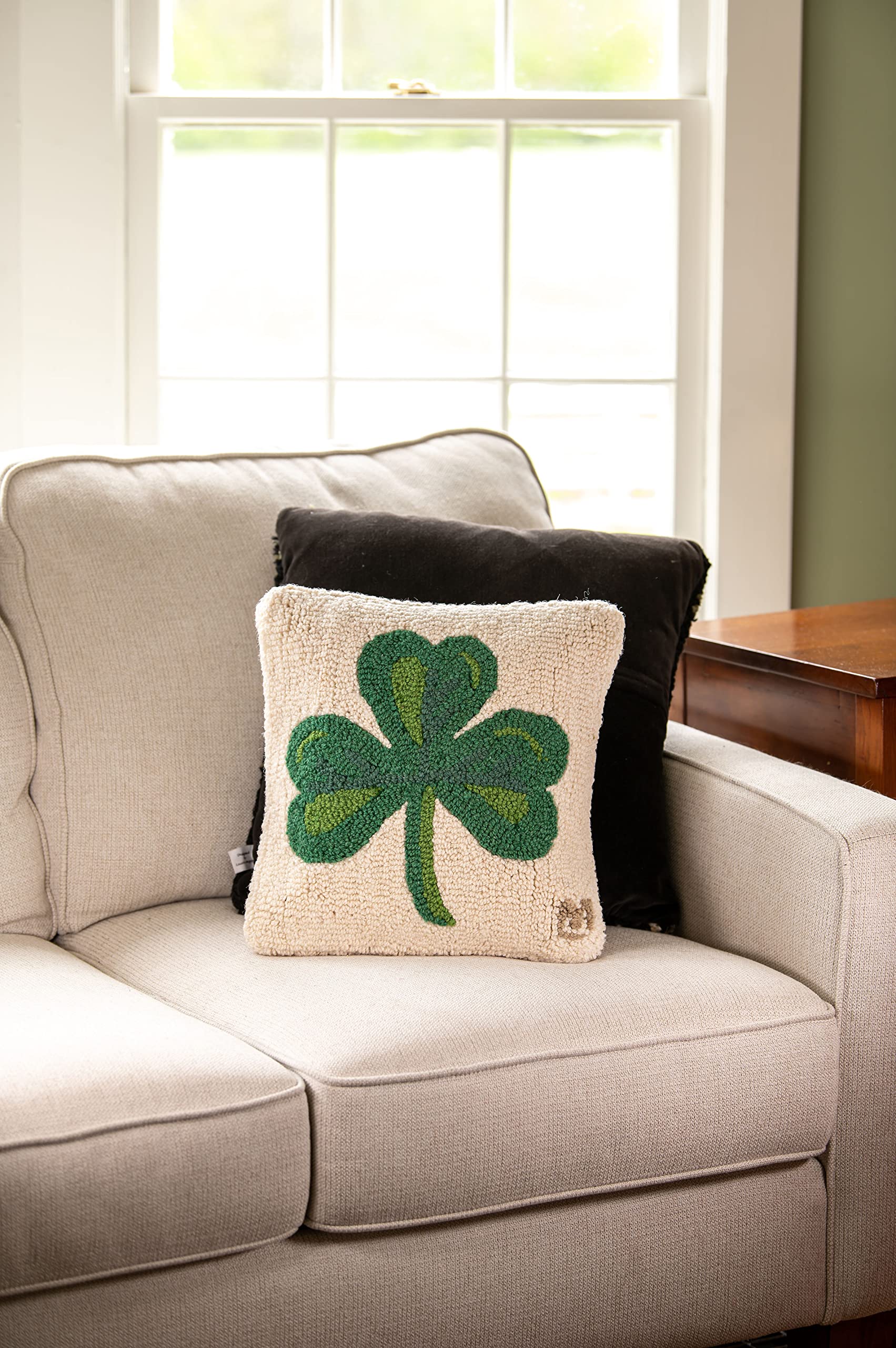 Shamrock Hand-Hooked Wool Throw Pillow 14x14