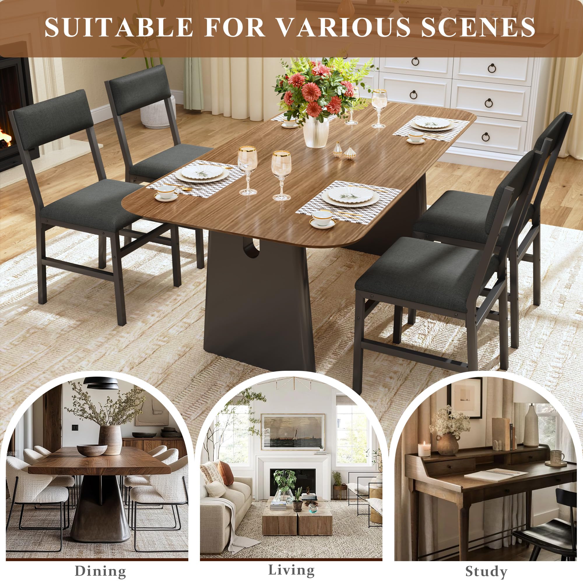 Upholstered Dining Chairs Set of 2 with Ergonomic Backrest
