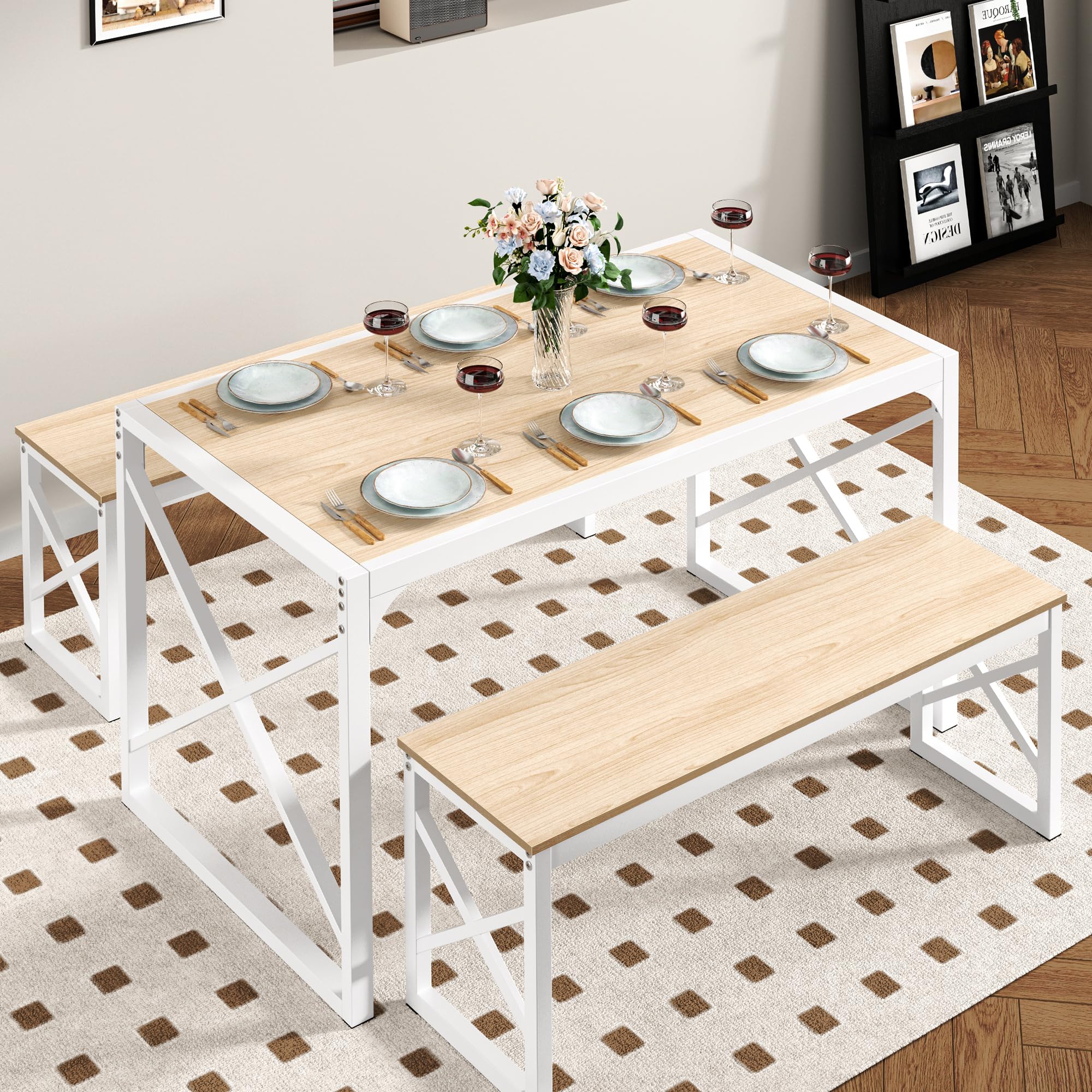 55" Dining Table Set with 2 Benches