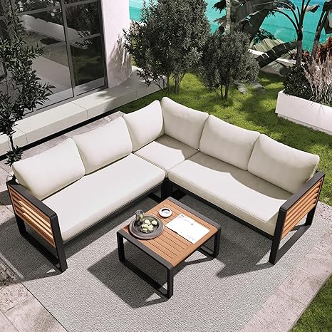 6-Piece Outdoor Sectional Sofa Set with Nesting Coffee Tables