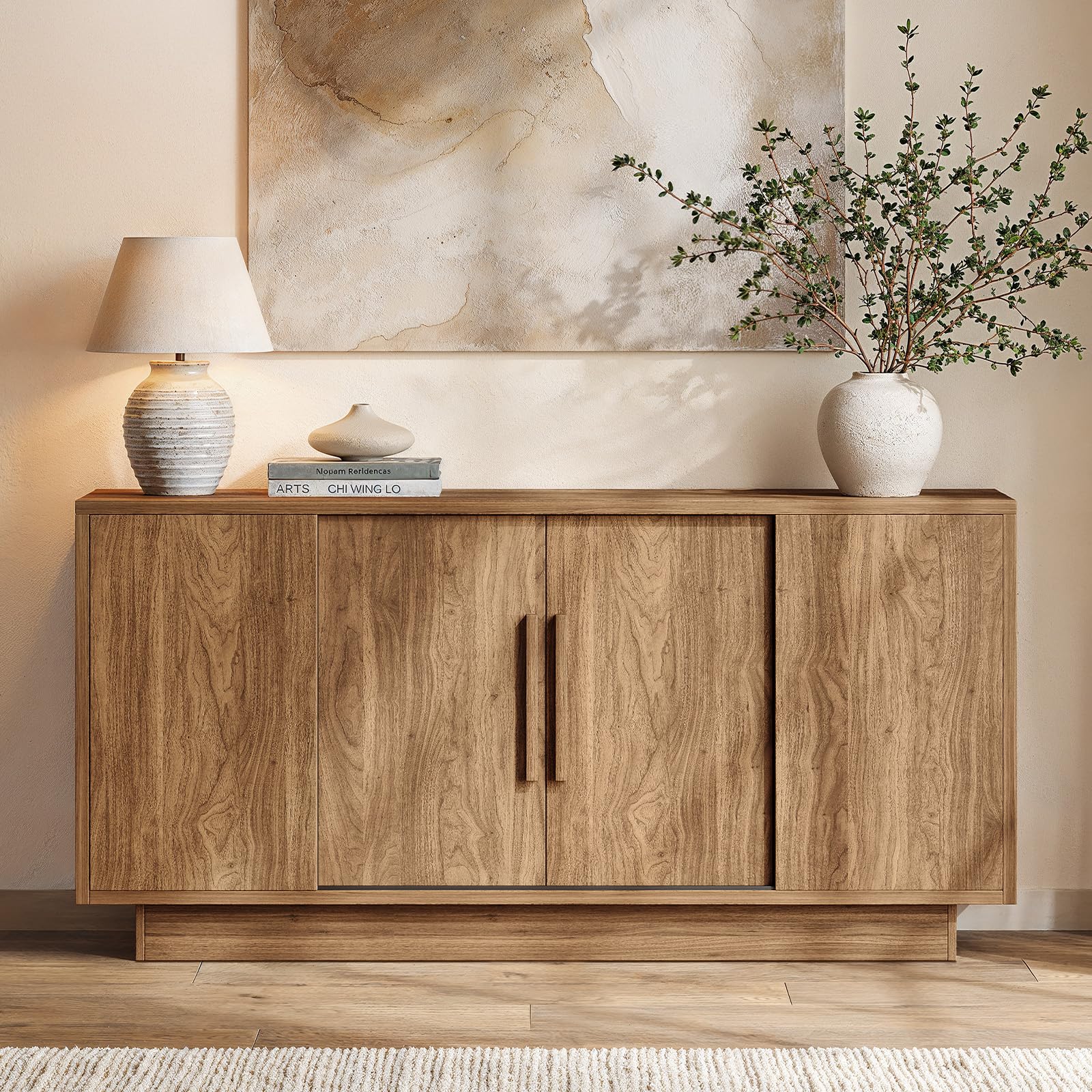63" Sideboard Buffet Cabinet with 4 Sliding Doors