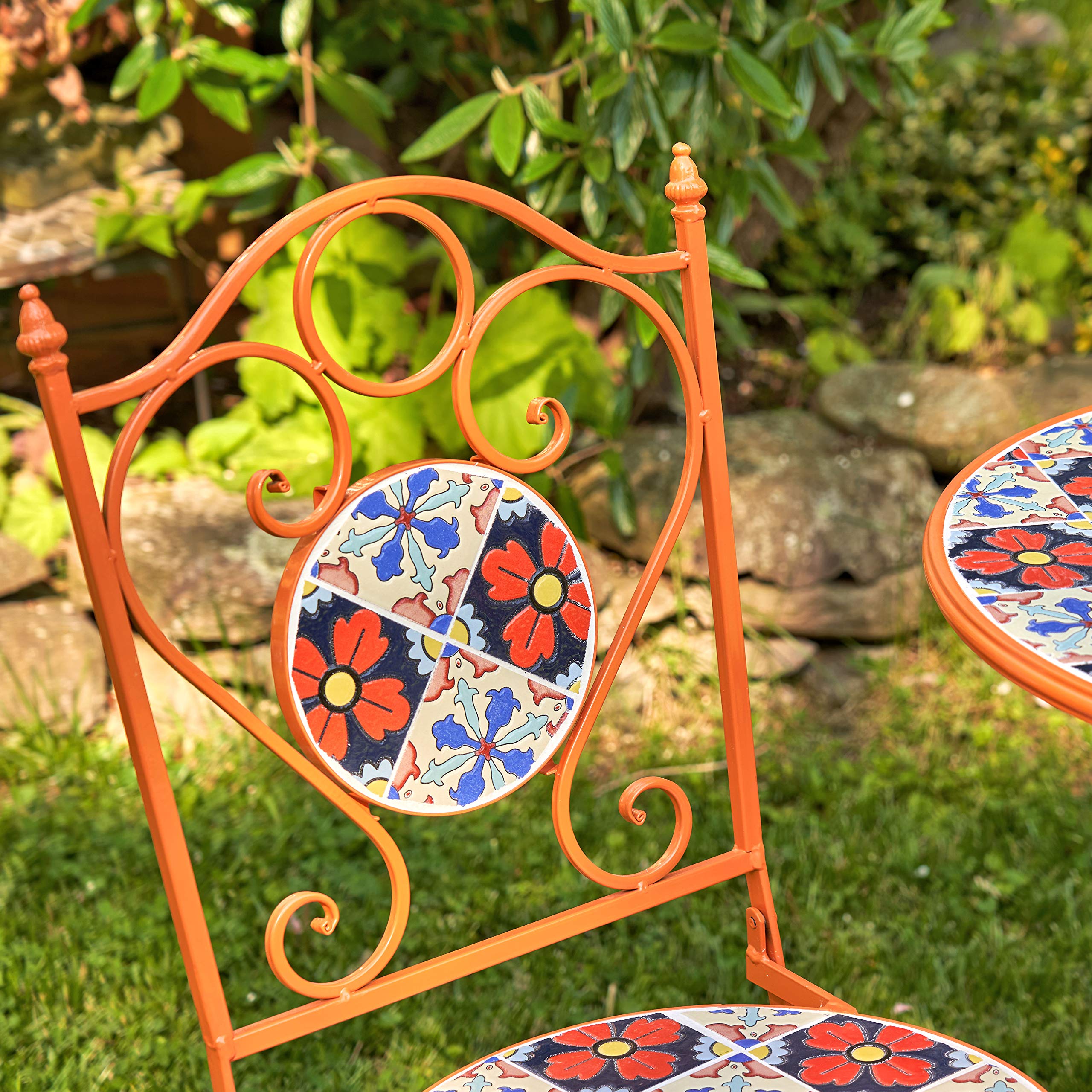 Mosaic Tile Bistro Set with Folding Chairs
