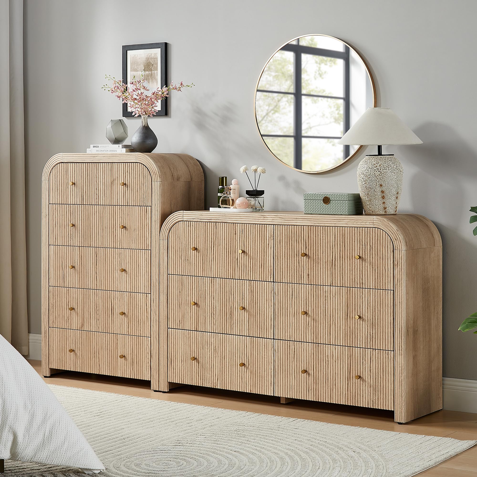 5-Drawer Fluted Dresser Natural Oak