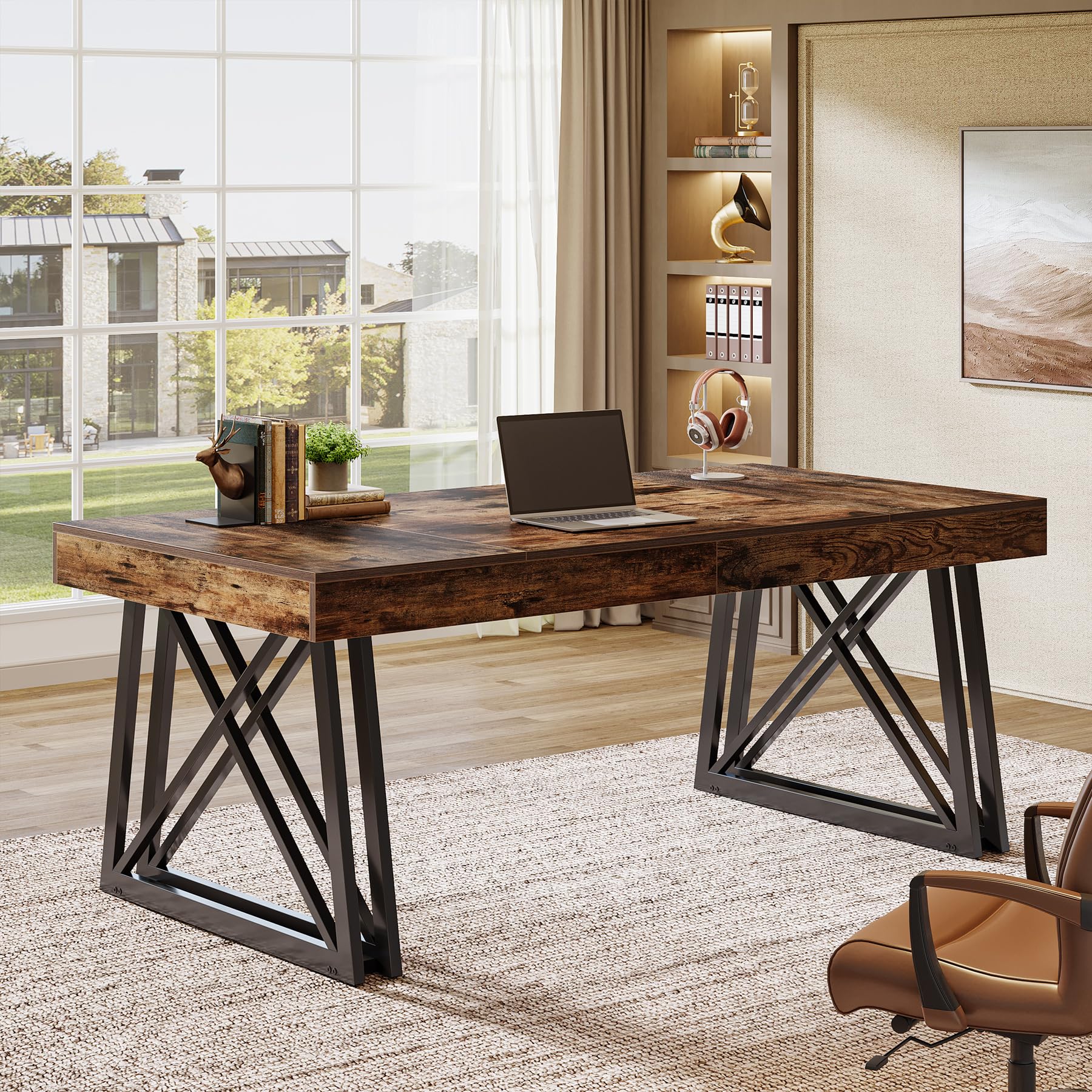 63-Inch Executive Desk with X-Shaped Legs