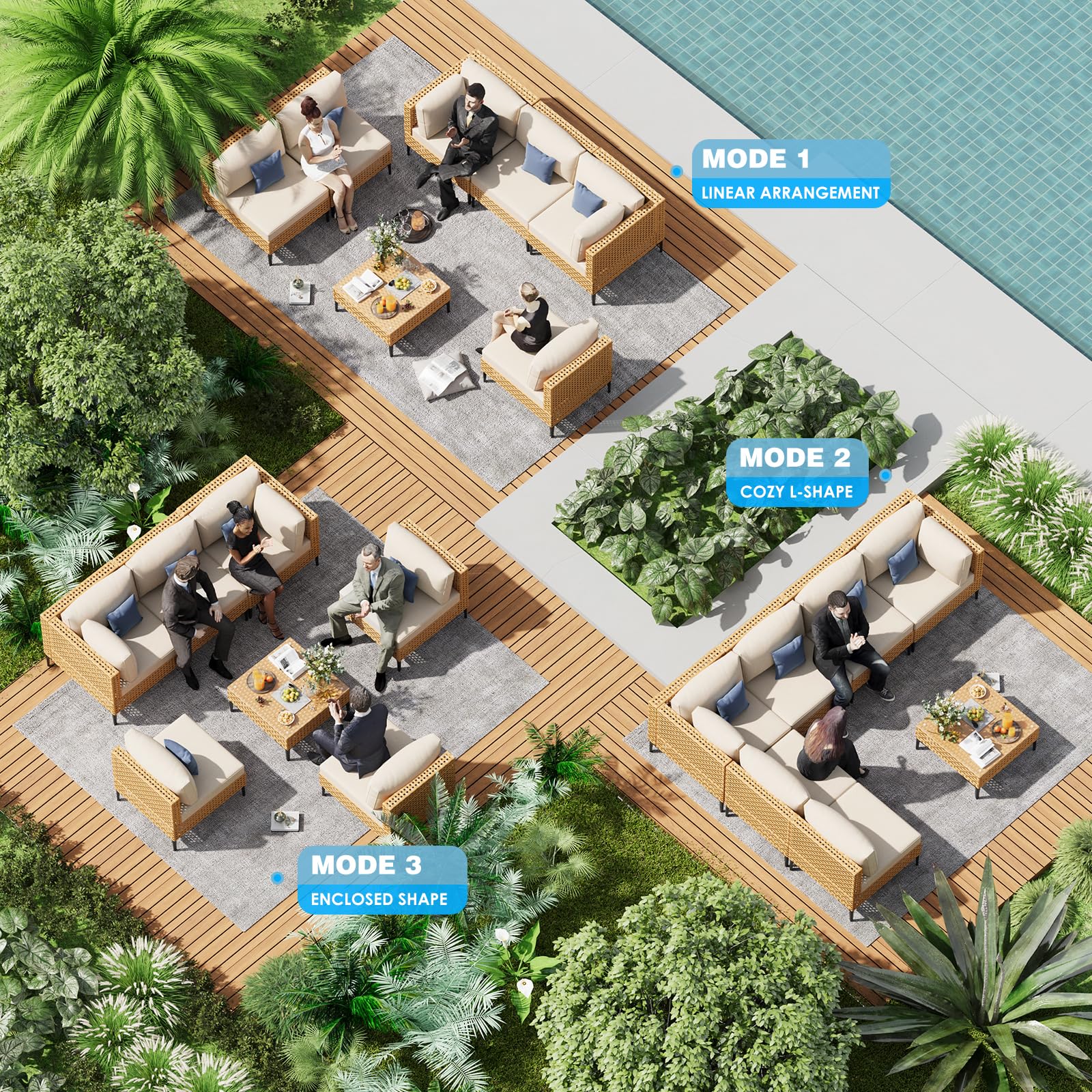 7-Piece Outdoor Sectional Sofa Set with Coffee Table